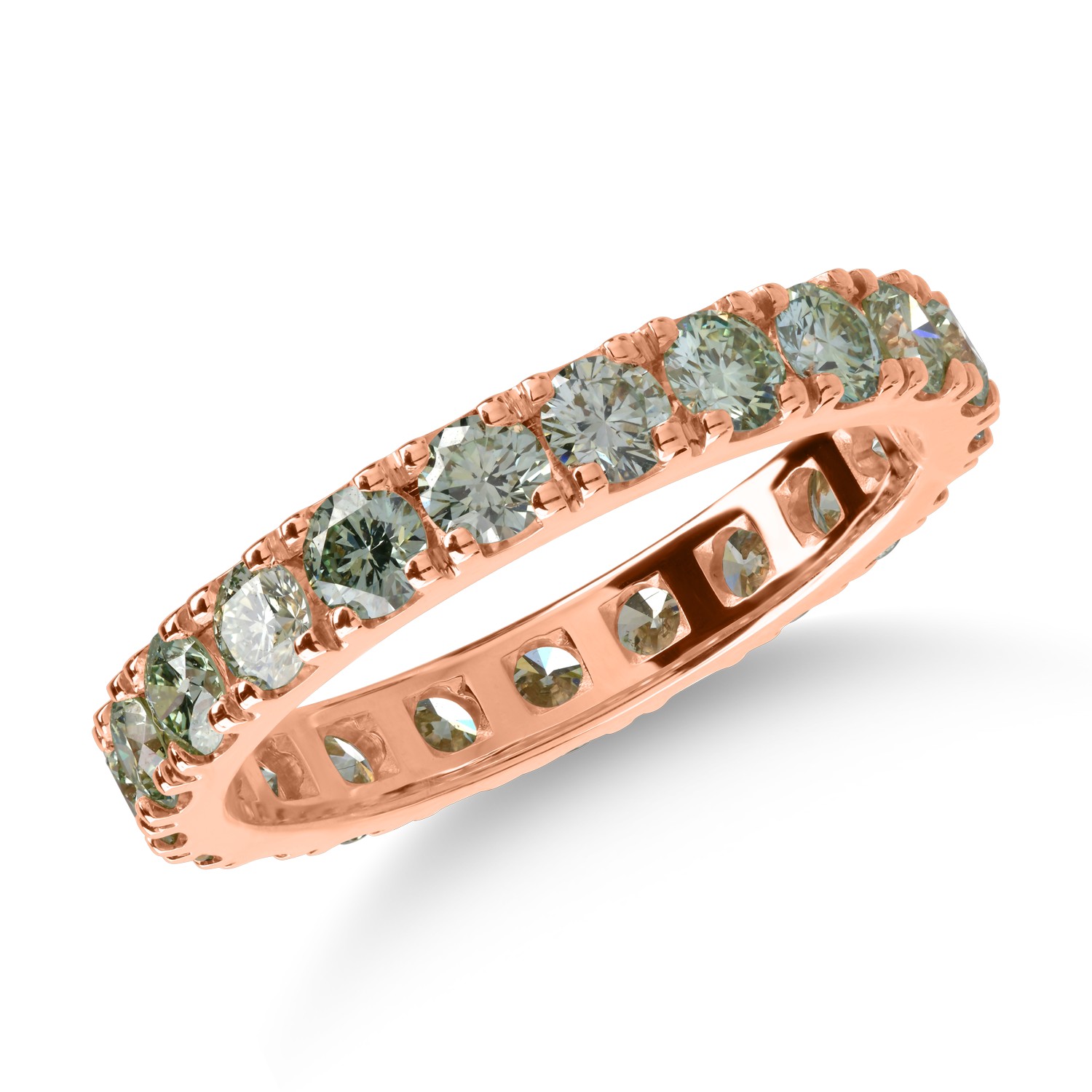 Örökkévalóság gyűrű rózsaszín aranyból 1.82ct zöld gyémántokkal