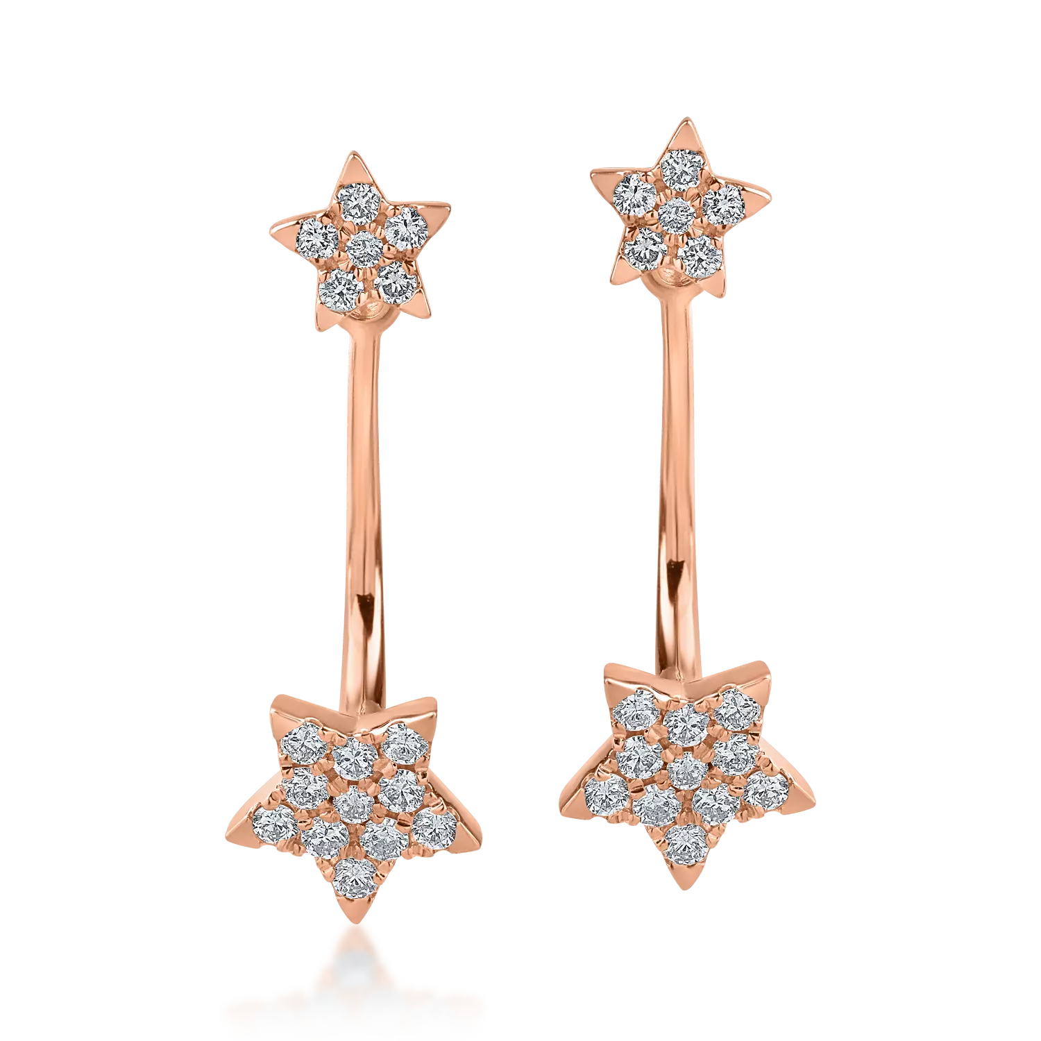 Kolczyki nauszne w kształcie gwiazdek w kolorze różowego złota z diamentami o masie 0.34ct