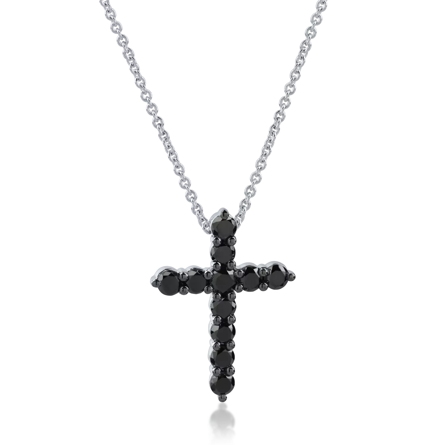White gold cross pendant necklace with 1.36ct black diamonds