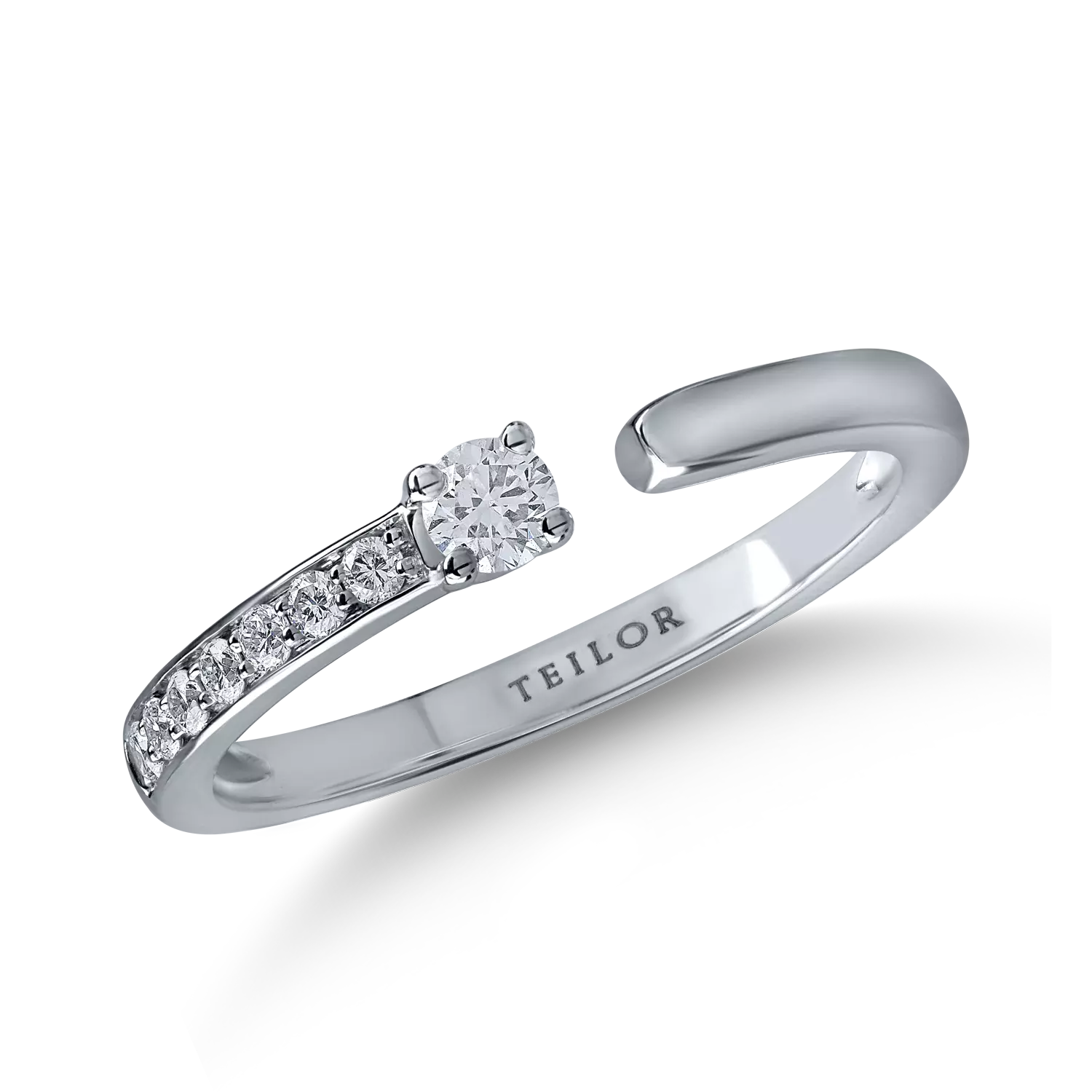 половин вечност отворен пръстен от бяло злато с 0.22кт диаманти