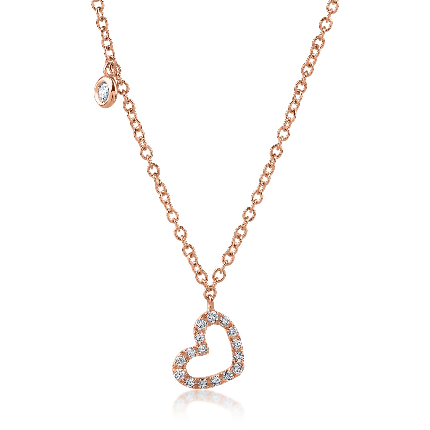 Naszyjnik w kształcie serca z różowego złota z diamentami o masie 0.11ct