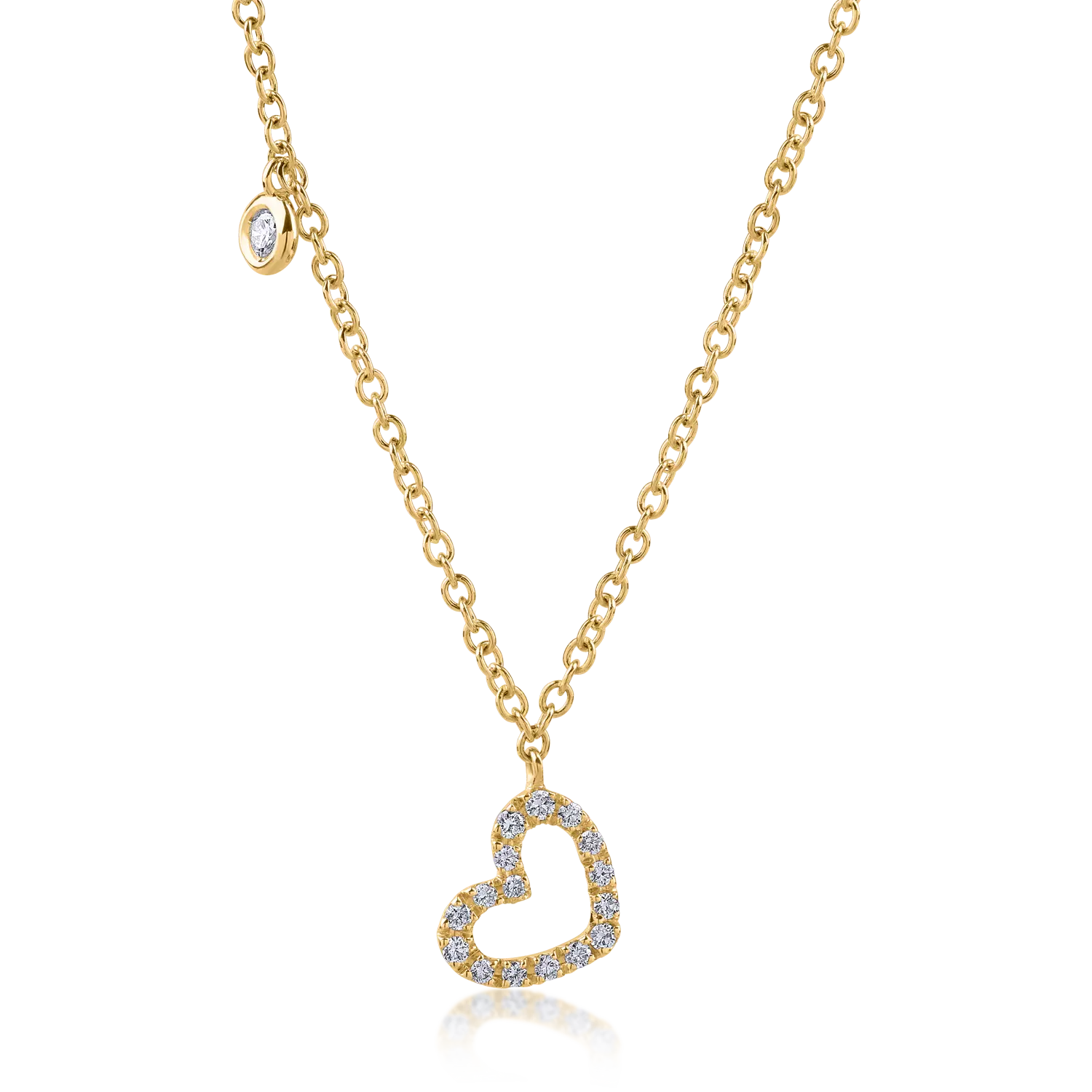 Yellow gold heart pendant necklace with 0.11ct diamonds