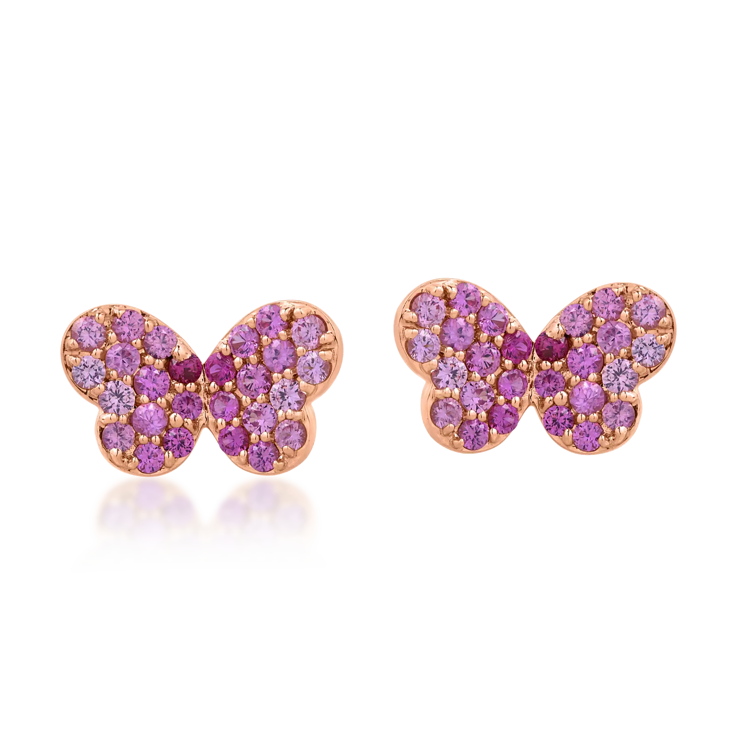 Rózsarany pillangós fülbevaló 0.56ct rózsaszín zafírral