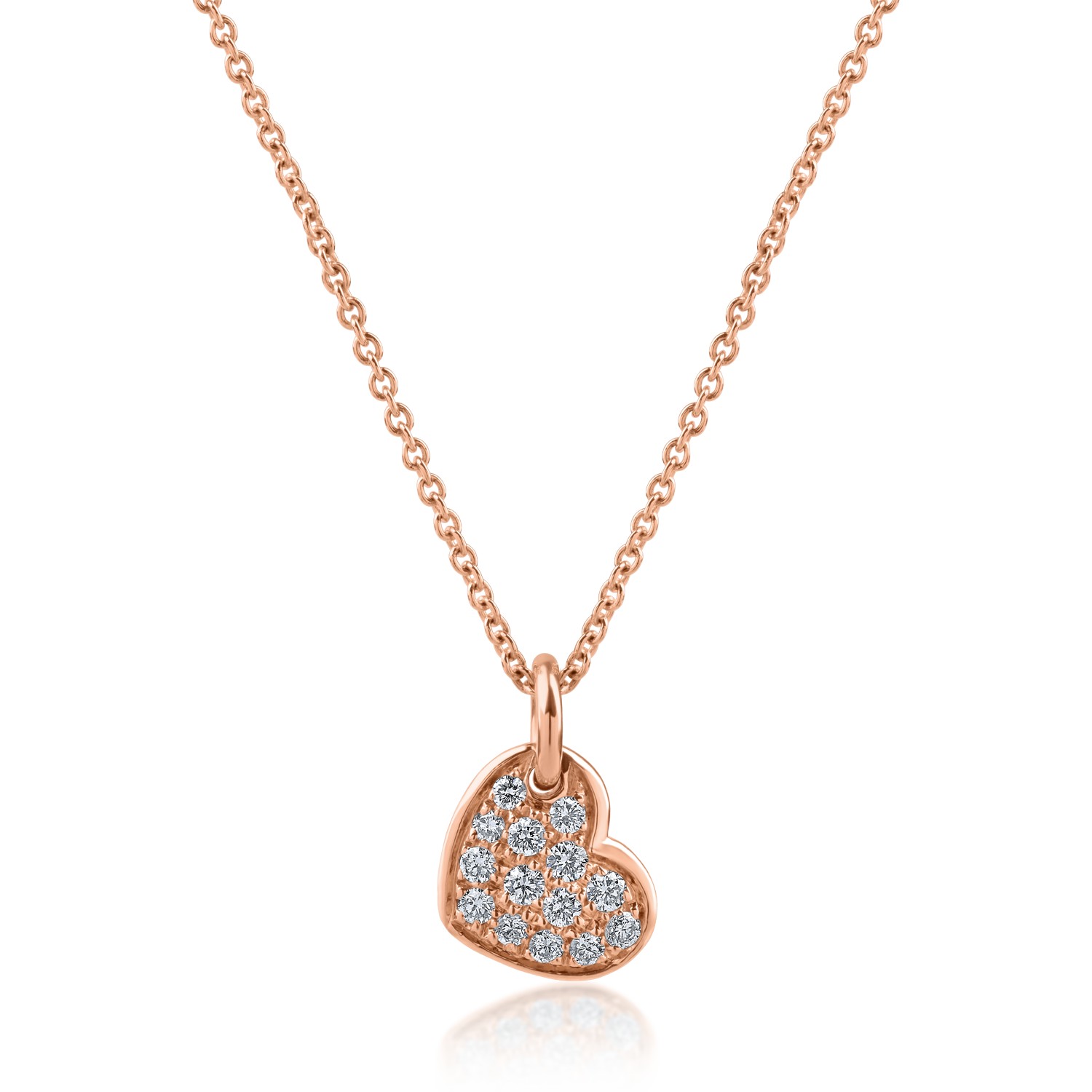 Naszyjnik w kształcie serca z różowego złota z diamentami o masie 0.16ct