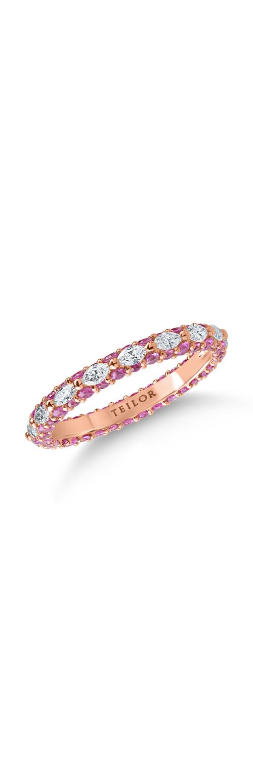 Eternity ring in rose gold with 0.6ct diamonds and 1.3ct pink sapphires