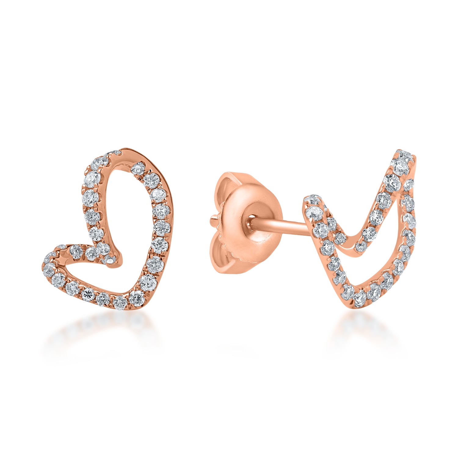 Rózsarany stilizált szív fülbevaló 0.37ct gyémántokkal