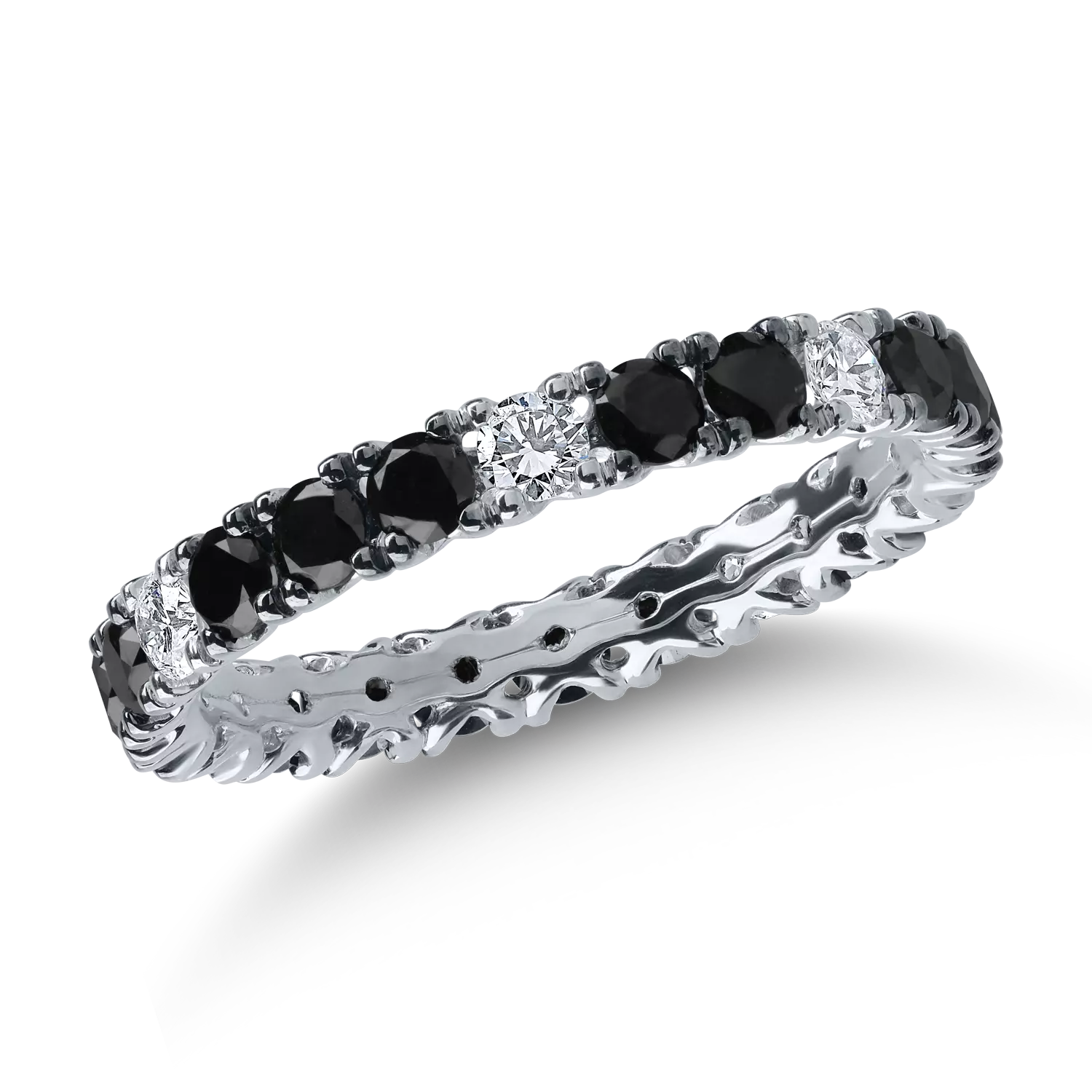 Eternity ring in white gold with 1.22ct black diamonds and 0.34ct clear diamonds