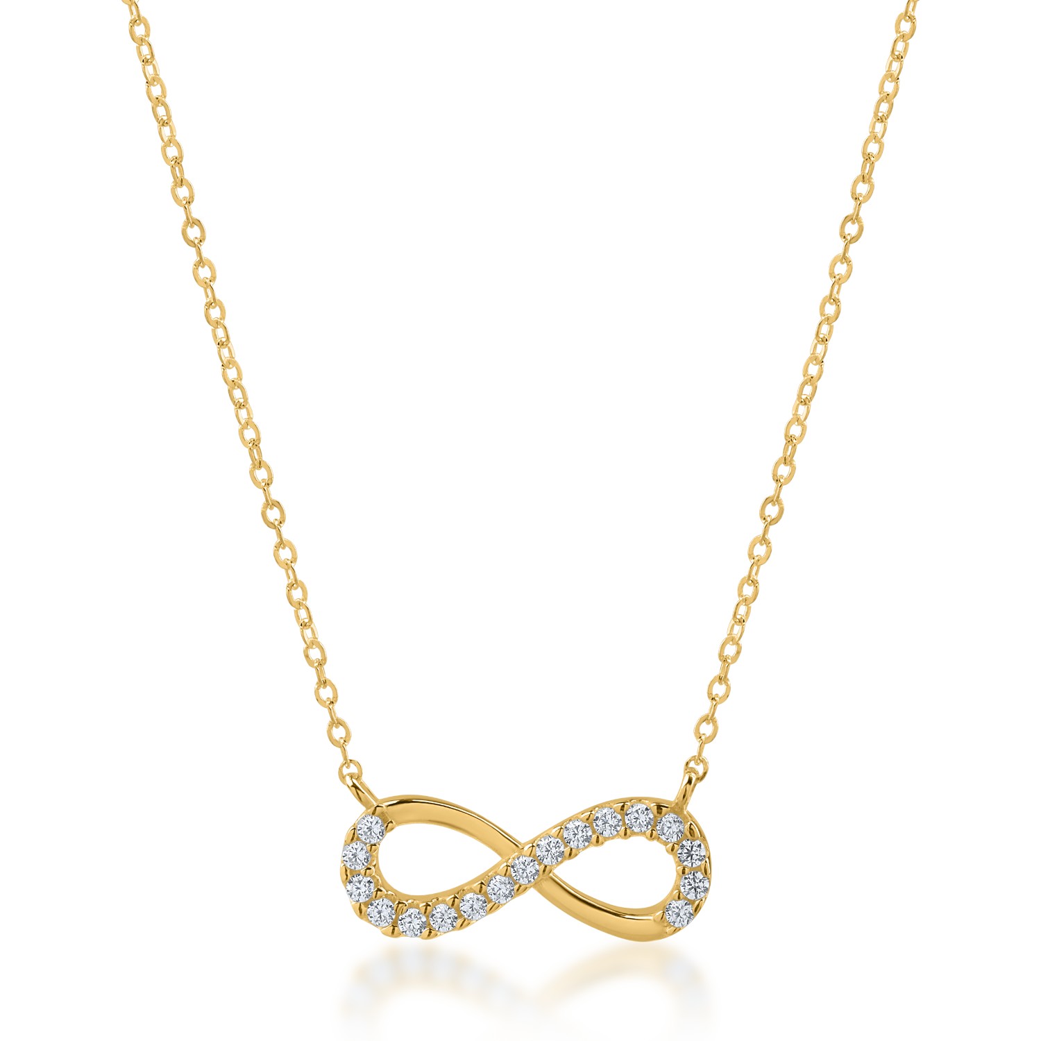 Yellow gold infinity pendant necklace with zirconia