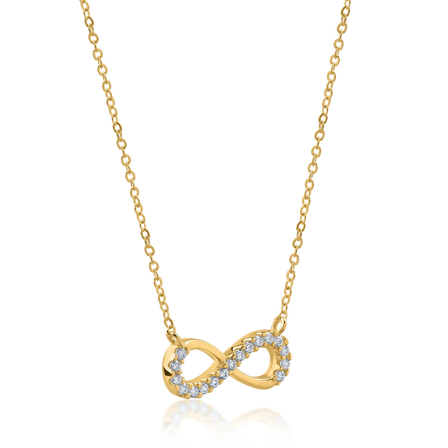 Yellow gold infinity pendant necklace with zirconia