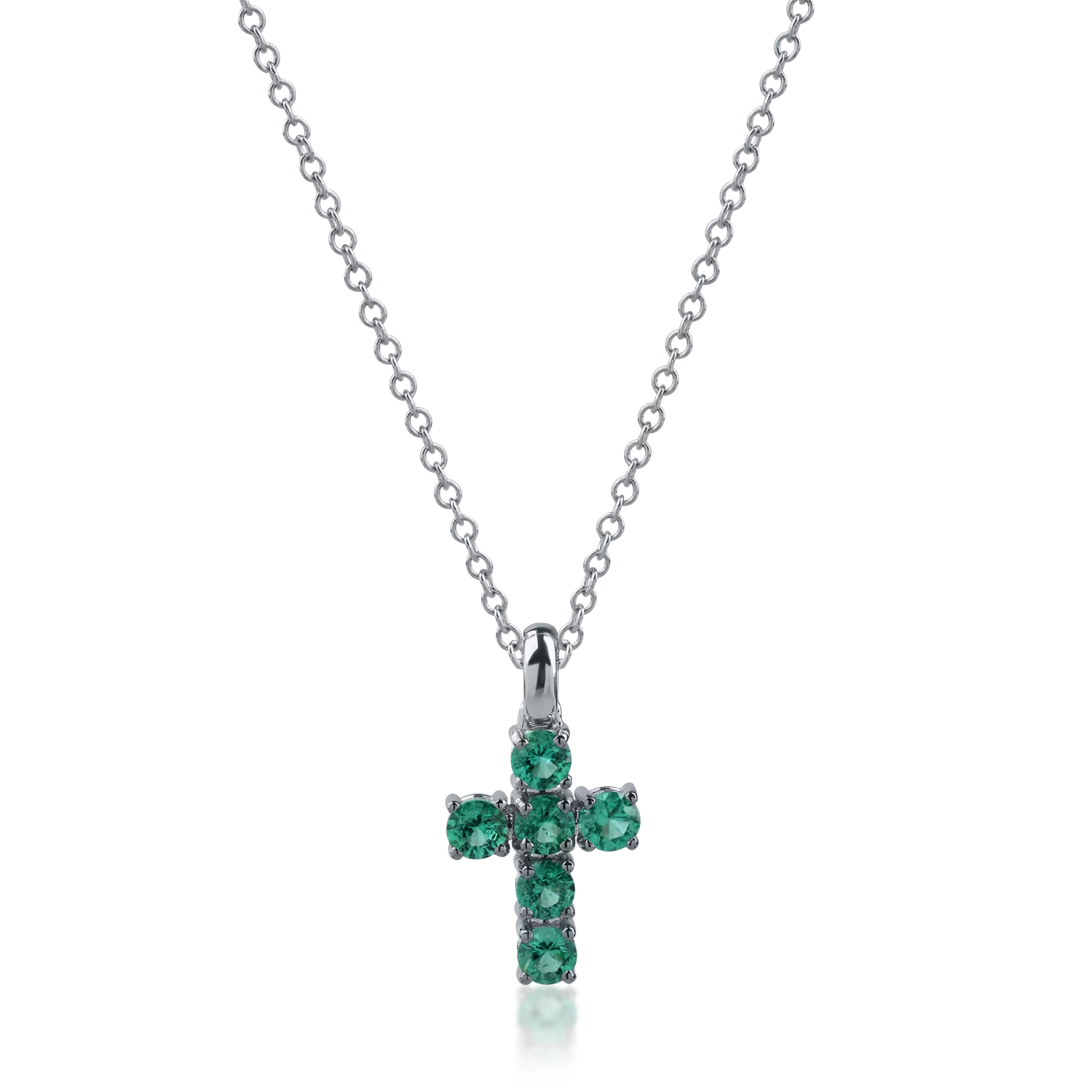 White gold cross pendant necklace with 0.46ct emeralds