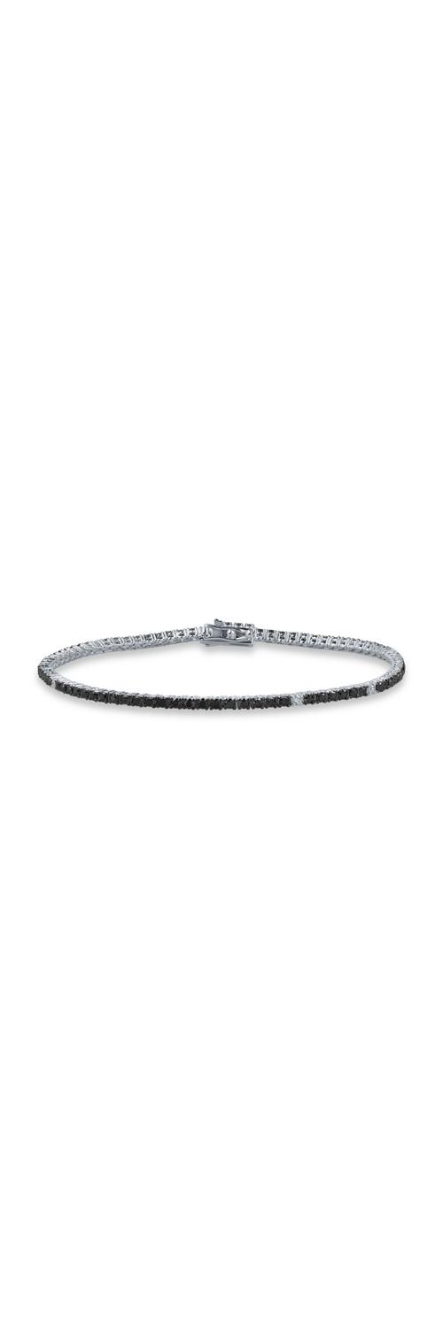 White gold tennis bracelet with 0.1ct clear diamonds and 1.6ct black diamonds