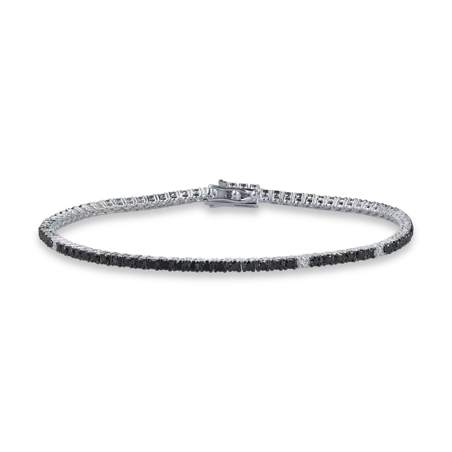White gold tennis bracelet with 0.1ct clear diamonds and 1.6ct black diamonds