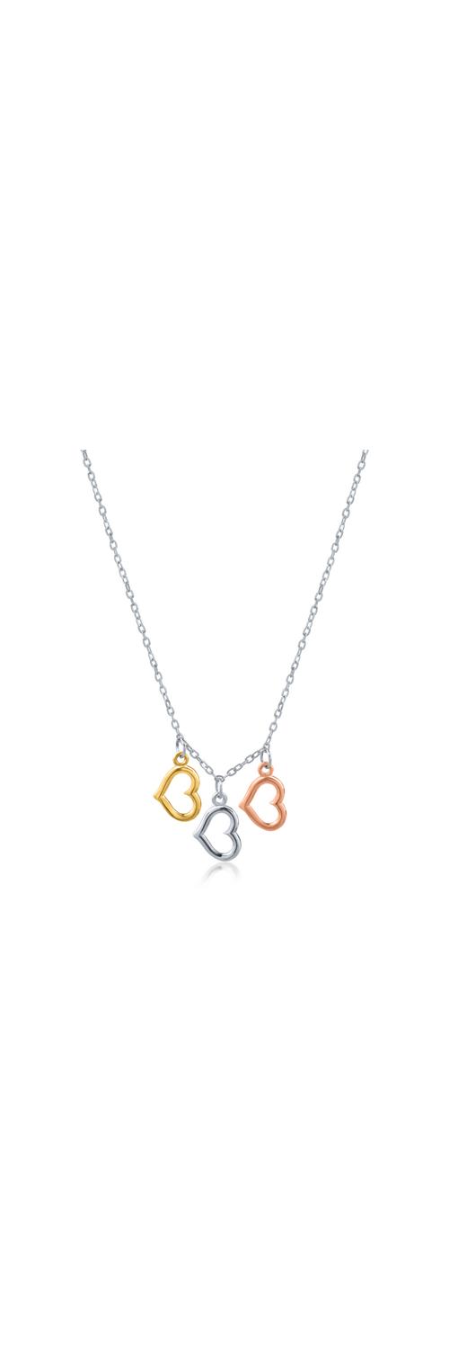 White-rose-yellow gold heart pendants necklace