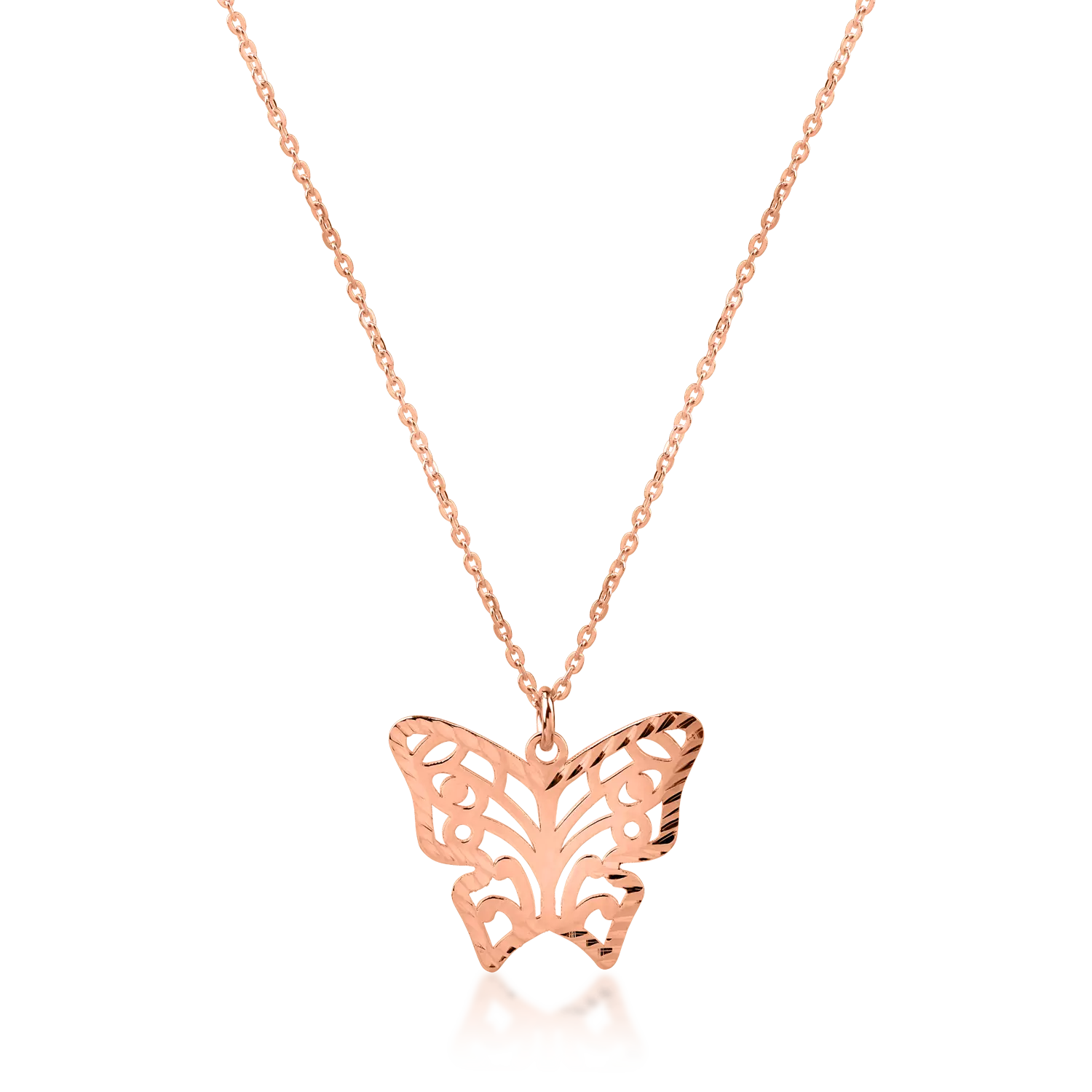 Lant cu pandantiv fluture din aur roz