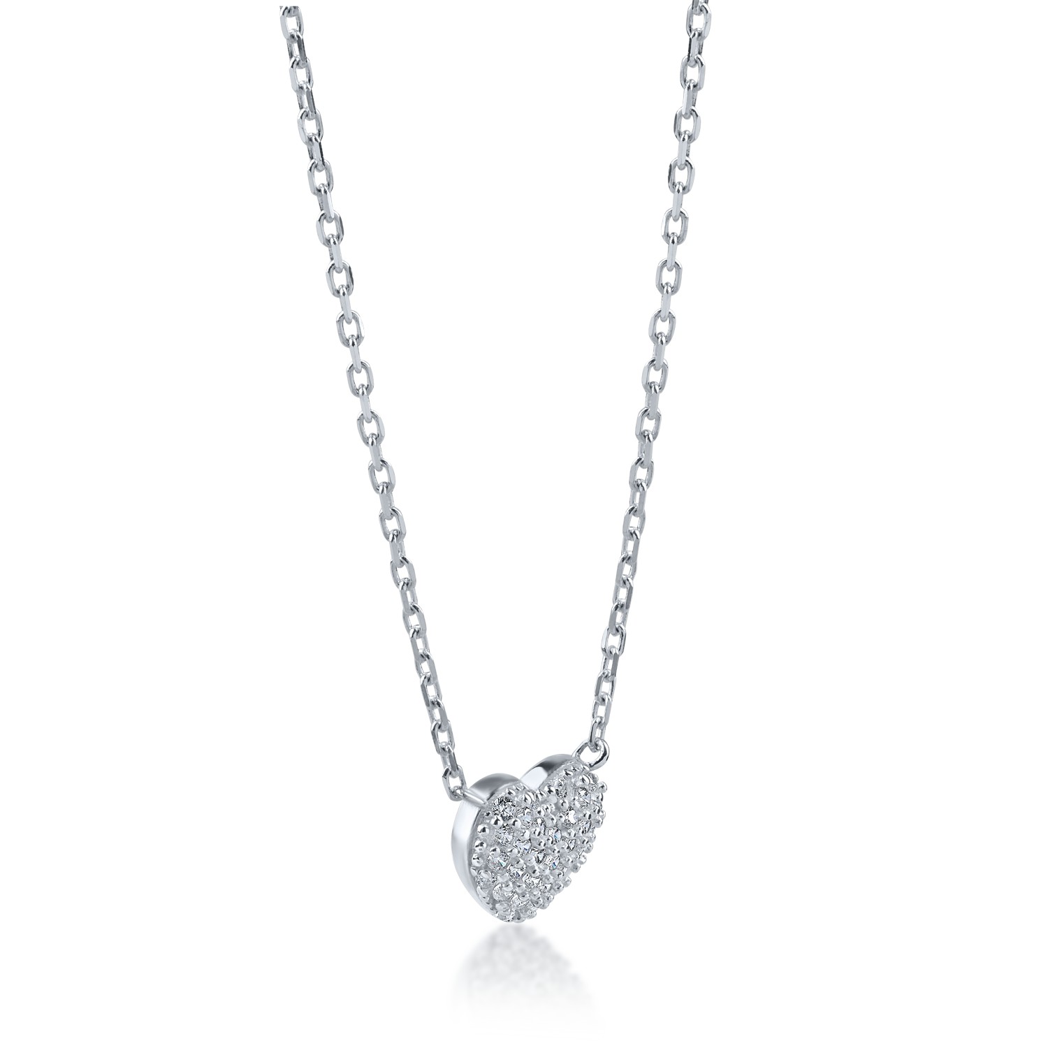 White gold heart pendant necklace with zirconia