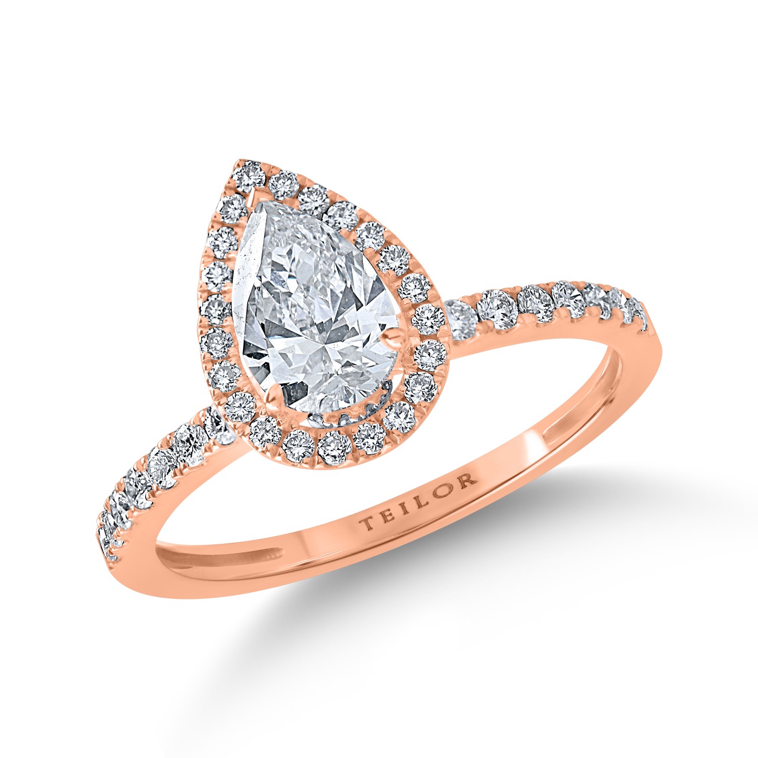 Rózsarany eljegyzési gyűrű 0.8ct gyémánttal és 0.3ct gyémántokkal