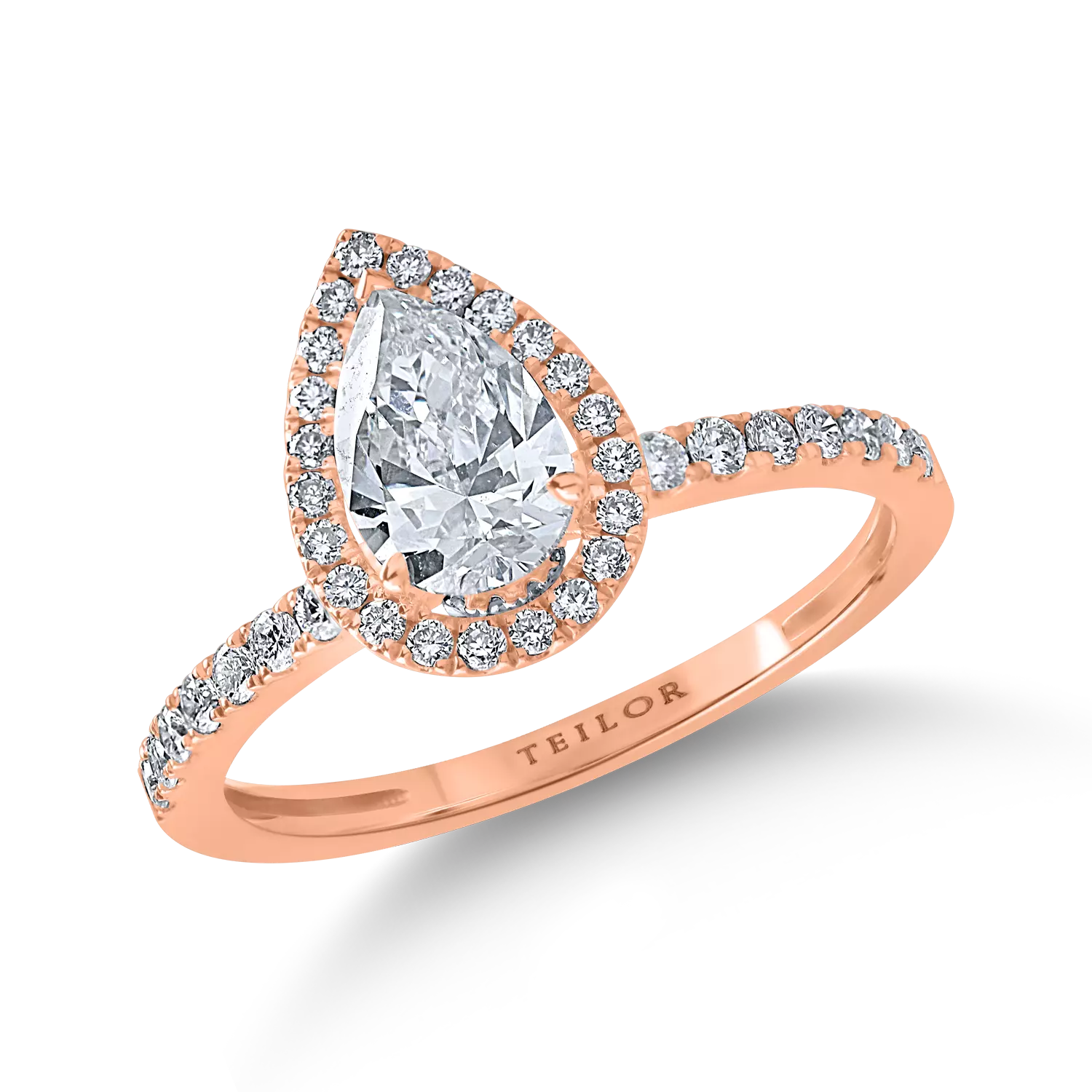 Rózsarany eljegyzési gyűrű 0.8ct gyémánttal és 0.3ct gyémántokkal