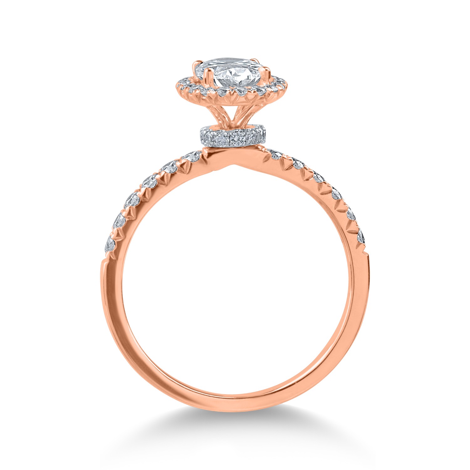 Rózsarany eljegyzési gyűrű 0.7ct gyémánttal és 0.4ct gyémántokkal