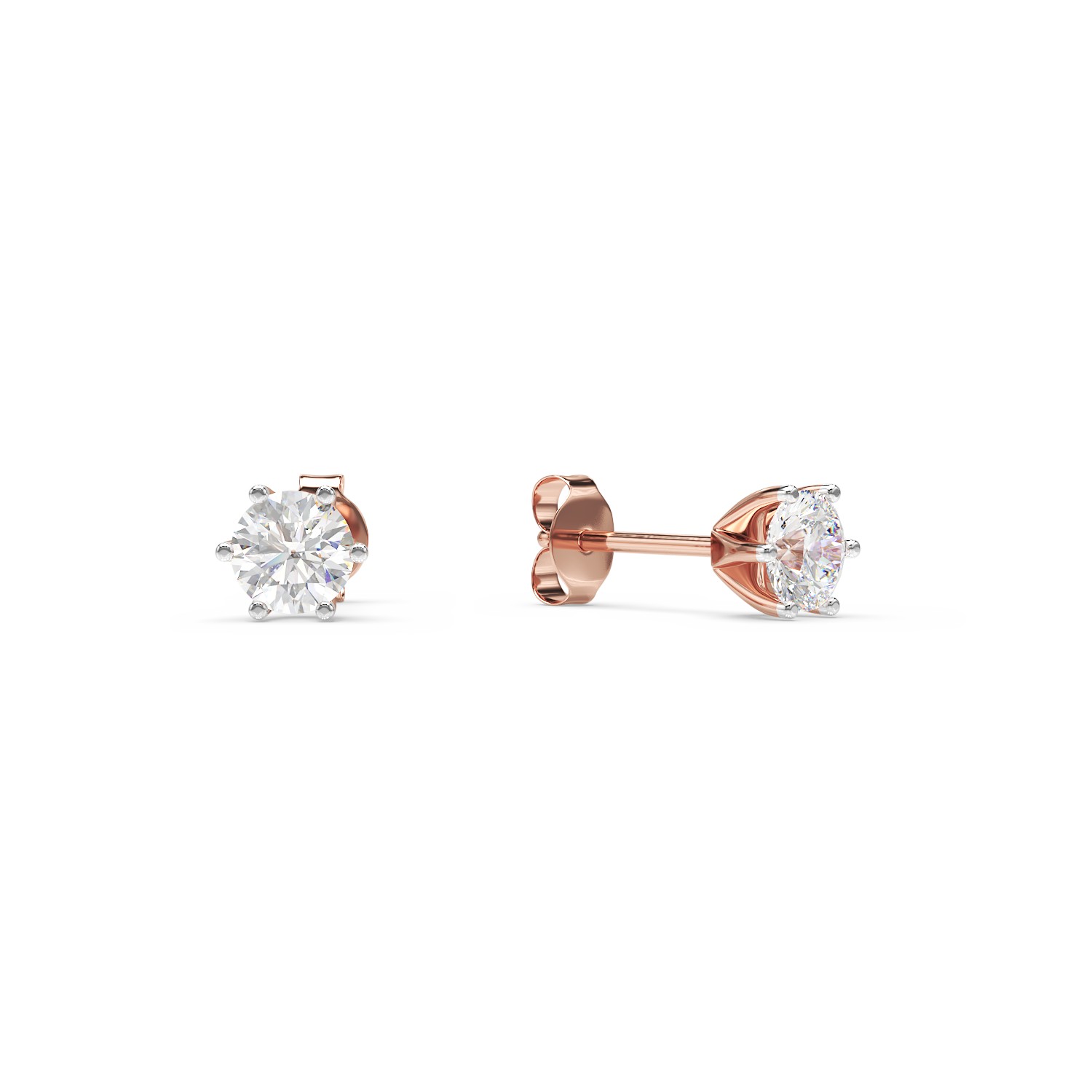 Cercei din aur roz cu diamante solitaire de 0.4ct
