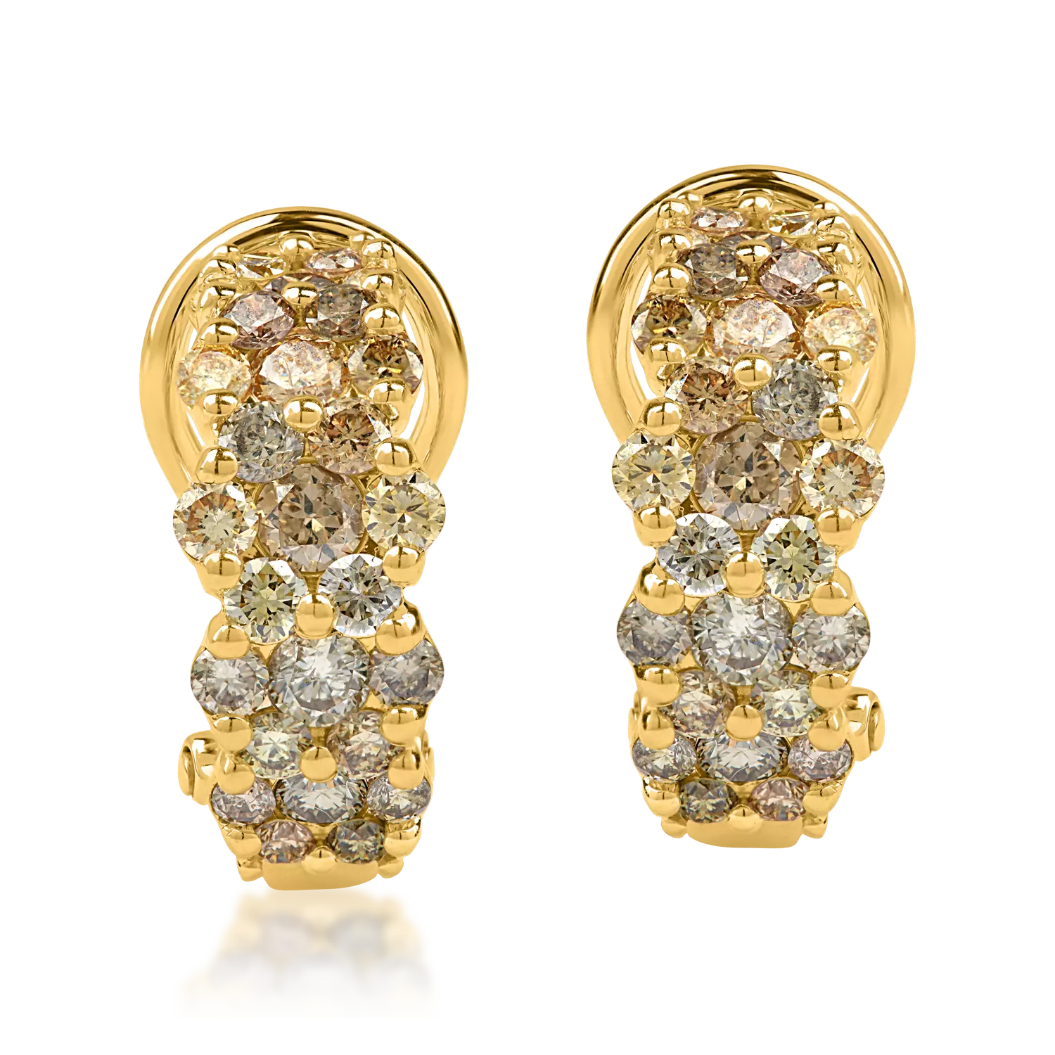 Yellow gold on-ear earrings with 1.7ct multicoloured diamonds