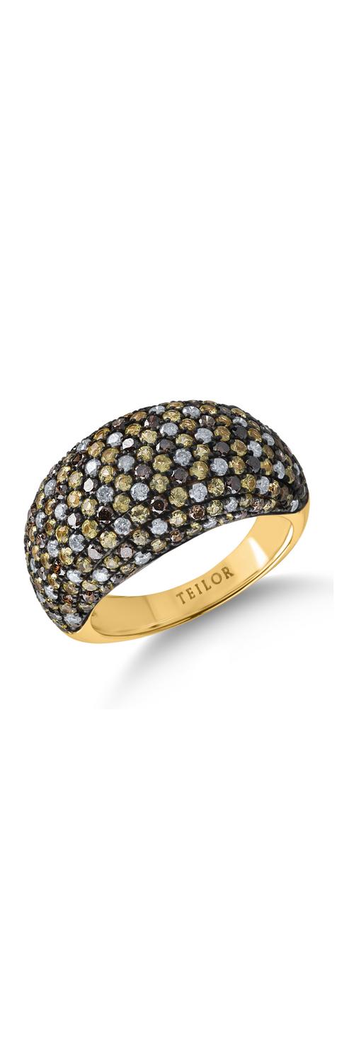 Микрозакрепващ пръстен от жълто злато с 1.7кт жълти сапфири и 1.3кт диаманти