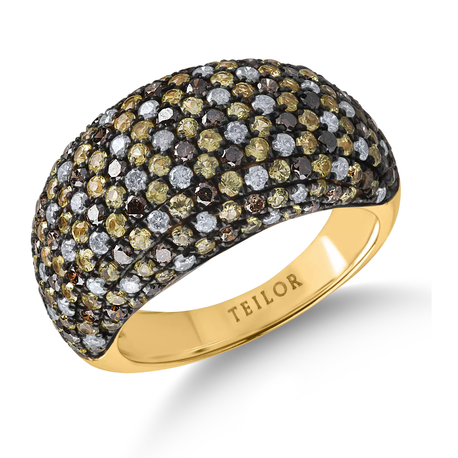 Sárga arany színű mikrobeágyazó gyűrű 1.7ct sárga zafírral és 1.3ct gyémánttal