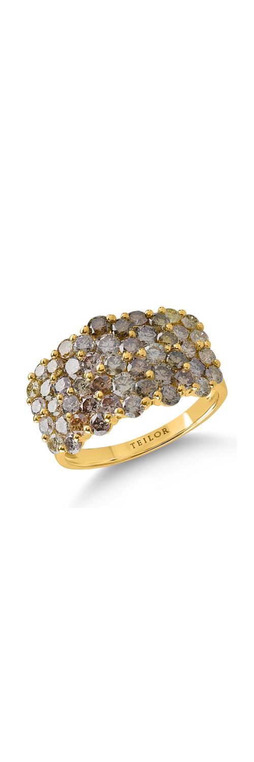 Sárga arany gyűrű 2.9ct tarka gyémántokkal