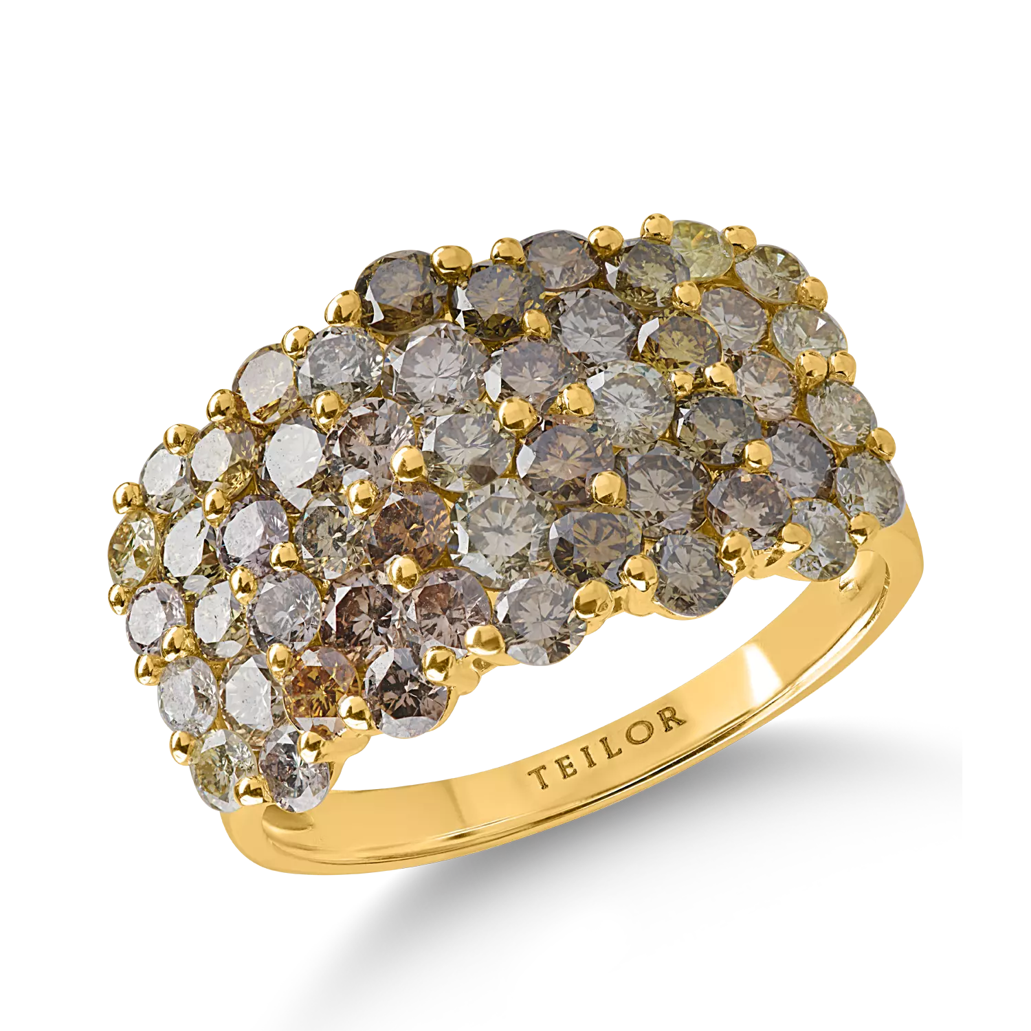Yellow gold ring with 2.9ct multicoloured diamonds