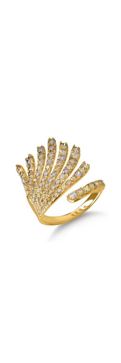 Sárga arany gyűrű 2.1ct tarka gyémántokkal