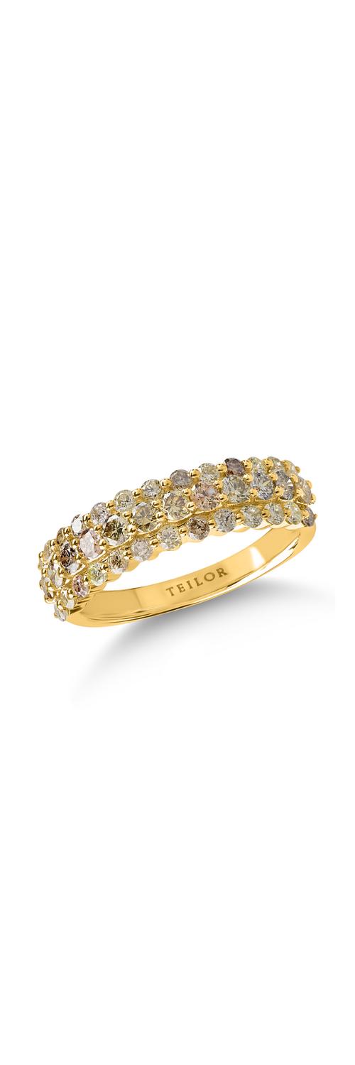 Sárga arany gyűrű 1.1ct tarka gyémántokkal