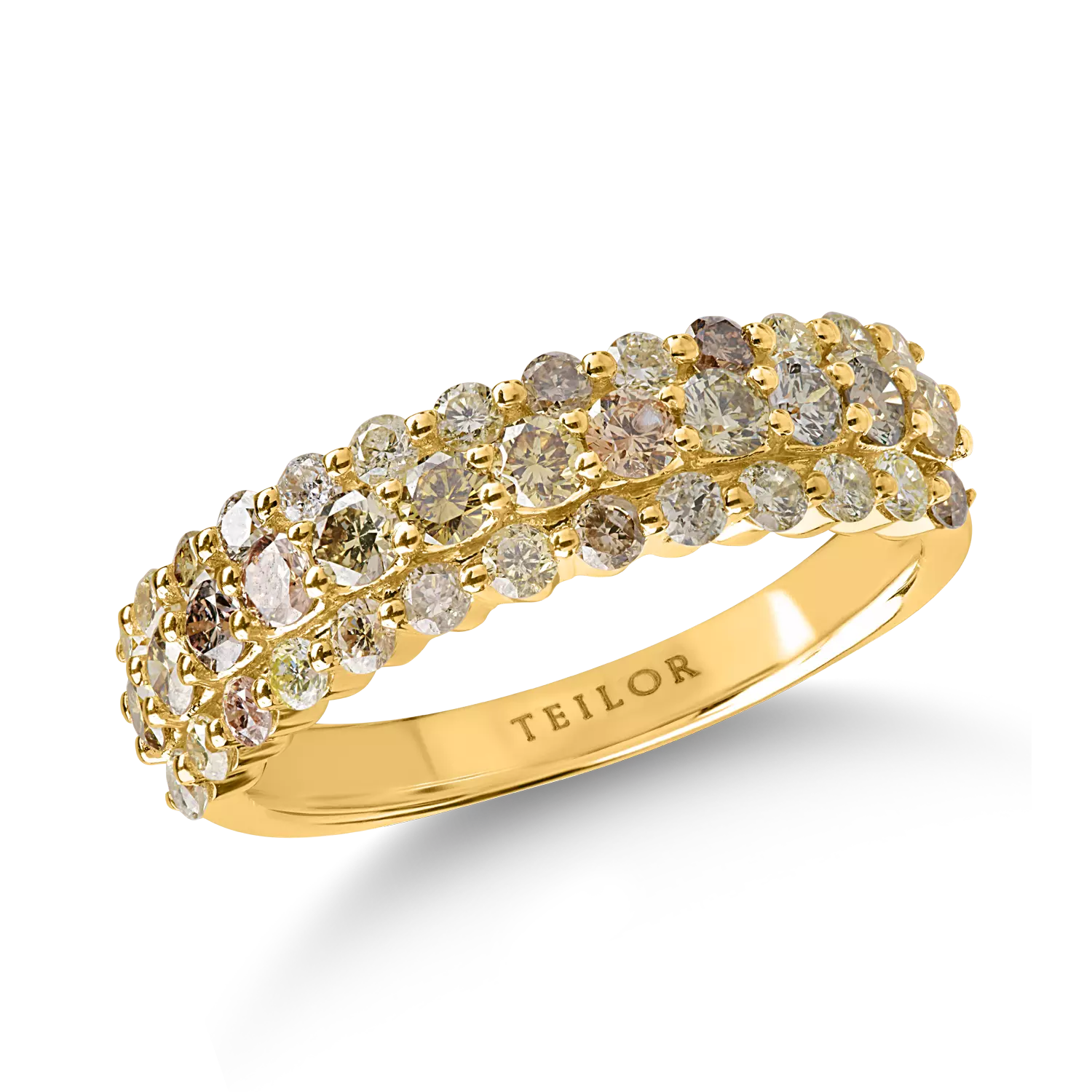 Yellow gold ring with 1.1ct multicoloured diamonds