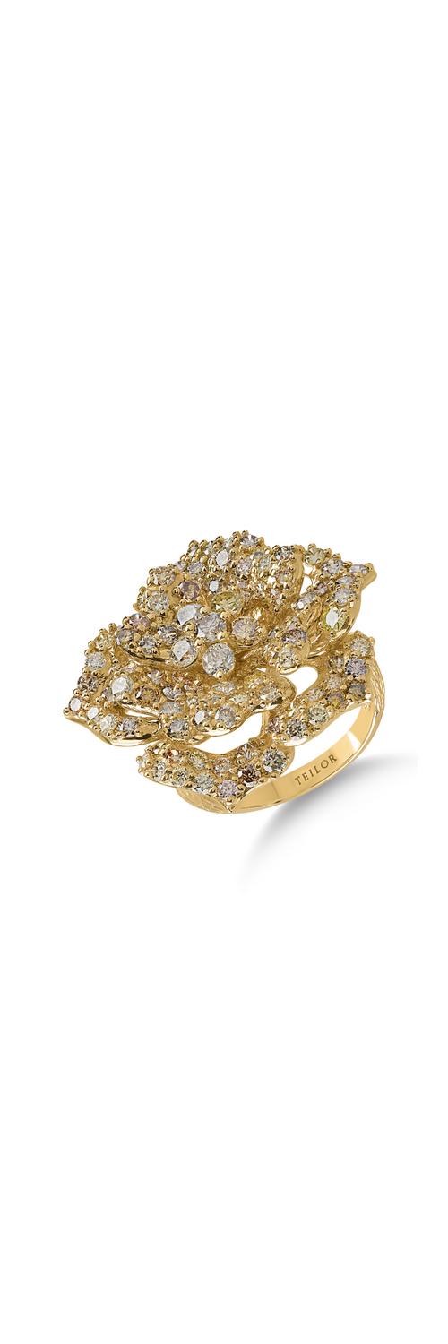 Inel floare din aur galben cu diamante multicolore de 3.33ct