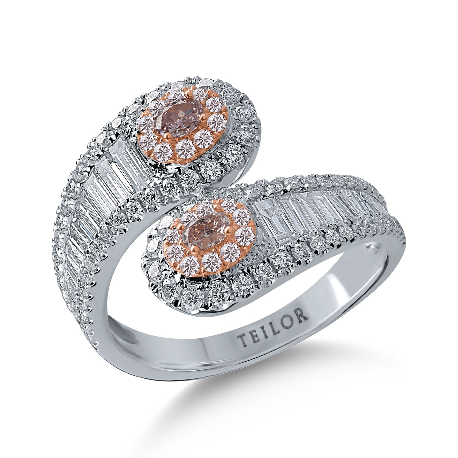 Fehérarany gyűrű 0.3ct rózsaszín gyémántokkal és 1.2ct tiszta gyémántokkal