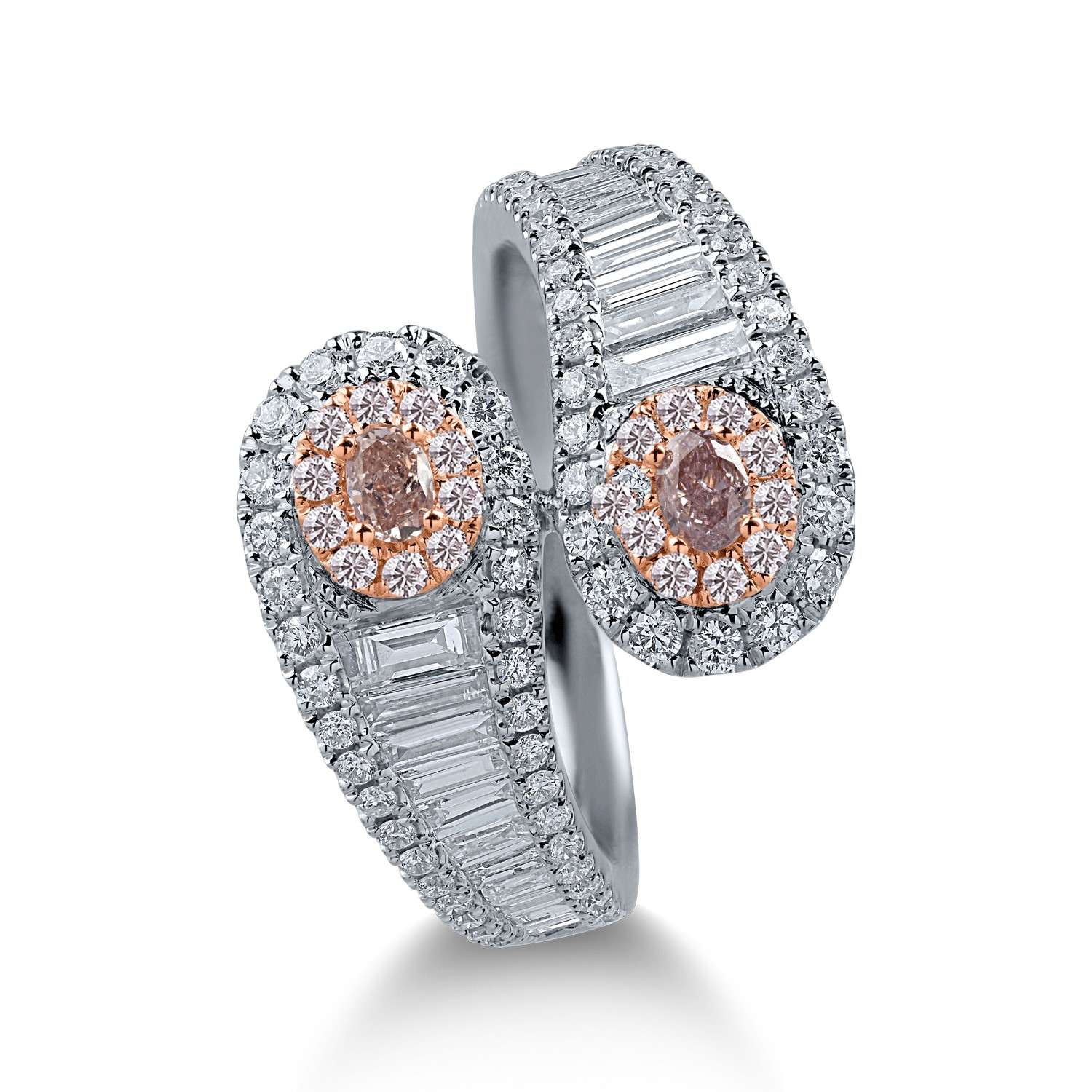 Fehérarany gyűrű 0.3ct rózsaszín gyémántokkal és 1.2ct tiszta gyémántokkal