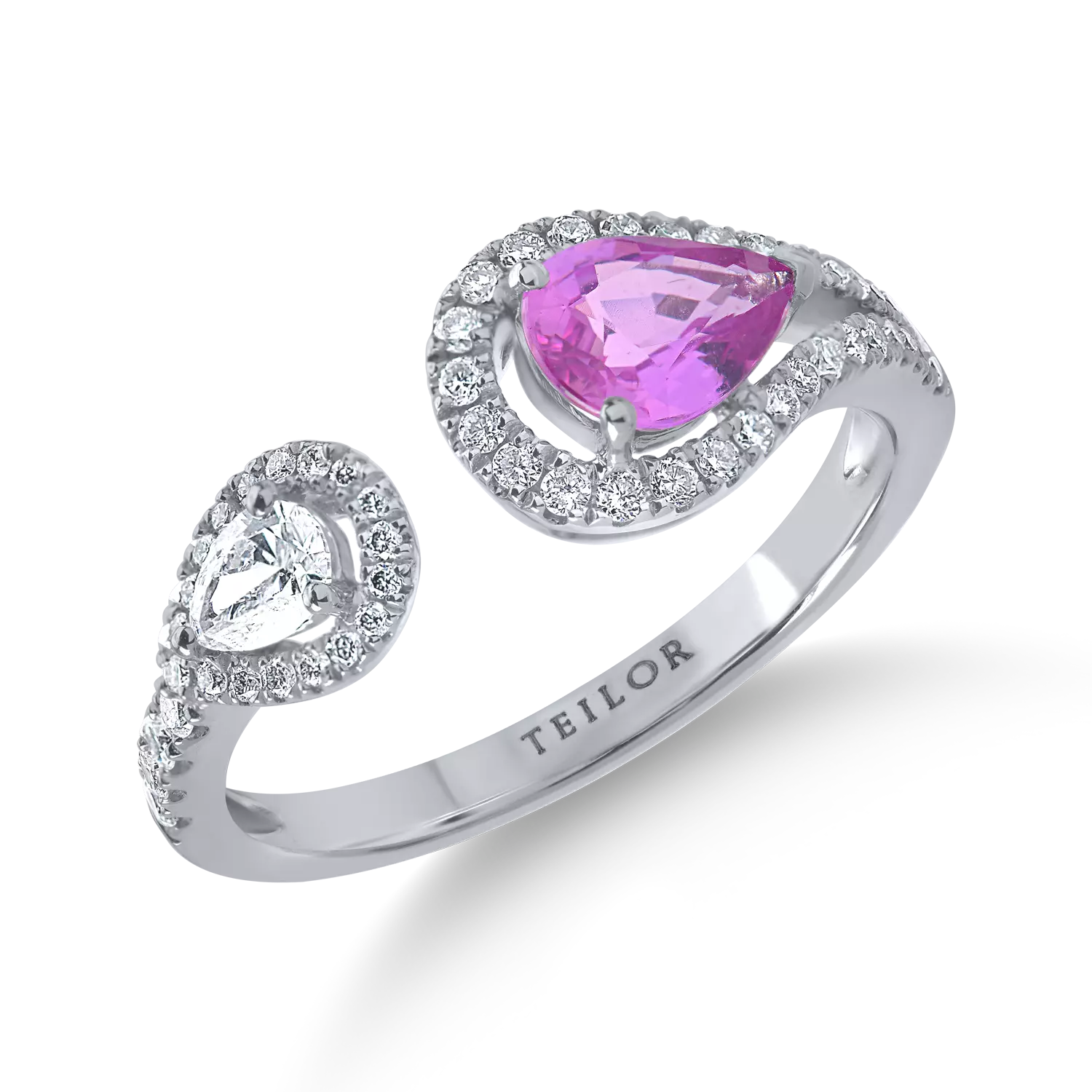 Fehérarany gyűrű 0.7ct rózsaszín zafírral és 0.4ct gyémánttal