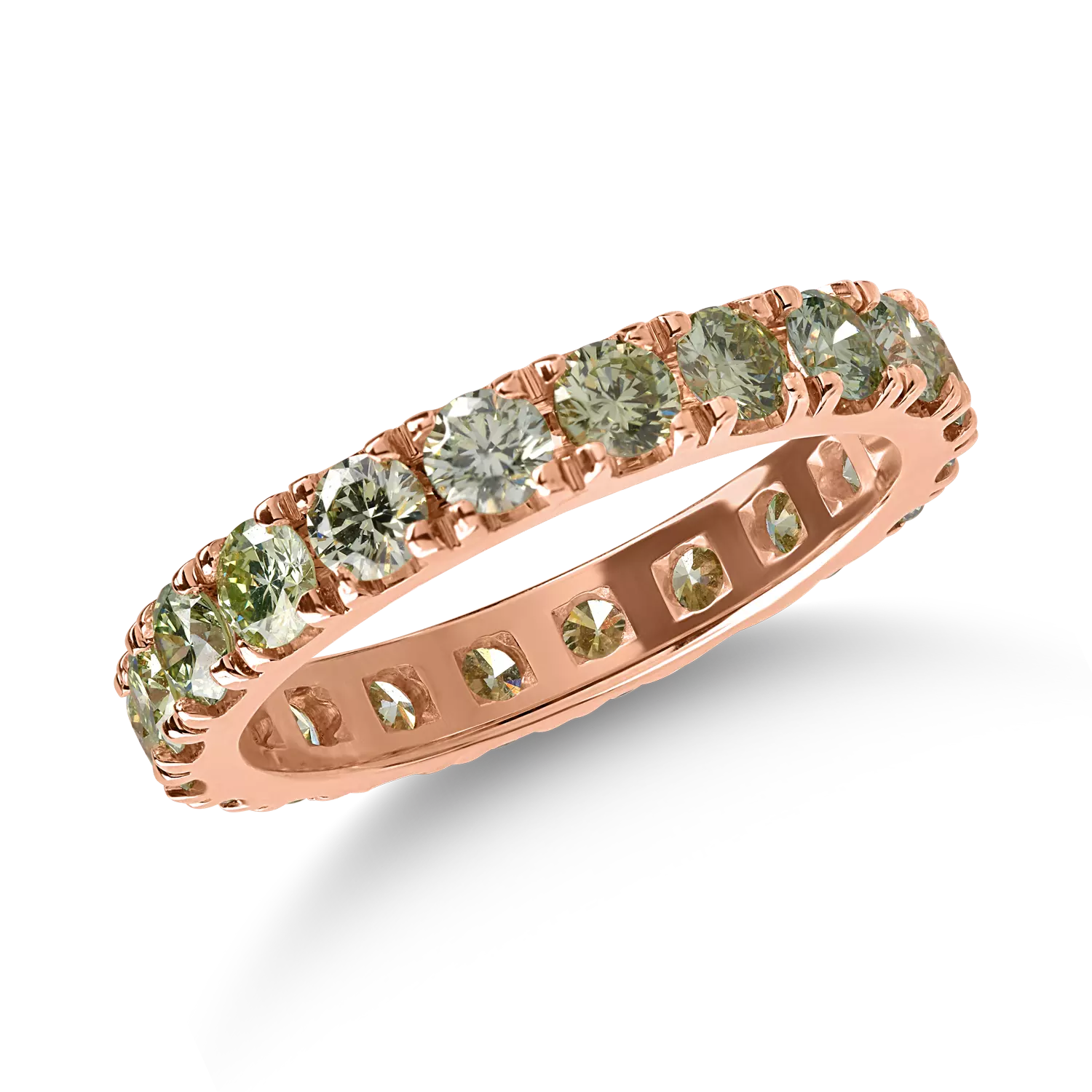 Eternity ring in rose gold with 2.62ct green diamonds
