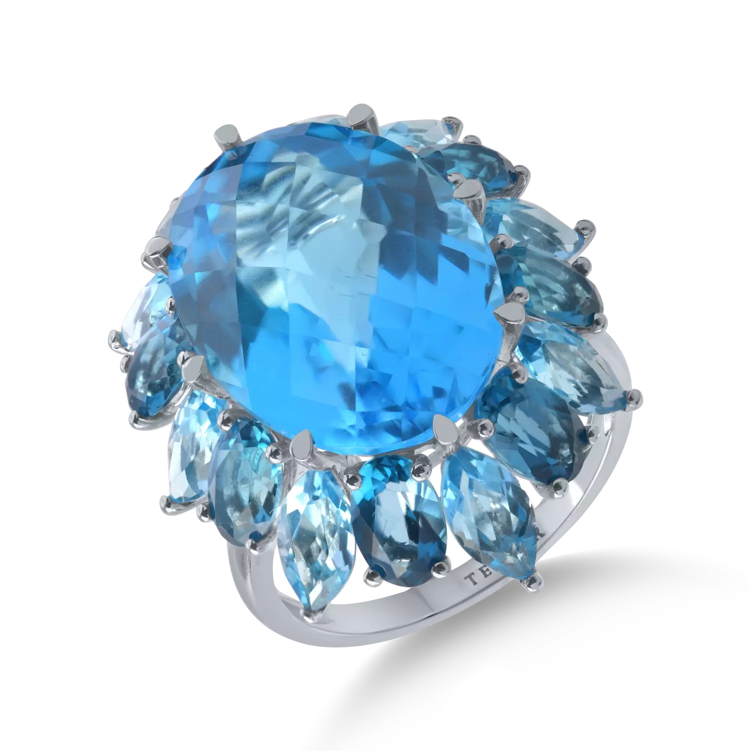 Fehérarany gyűrű 24ct kék topázzal