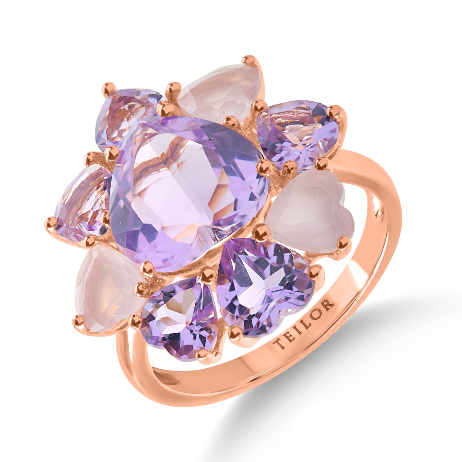 Rose gold ring with 7.6ct pink amethysts and rose quartz