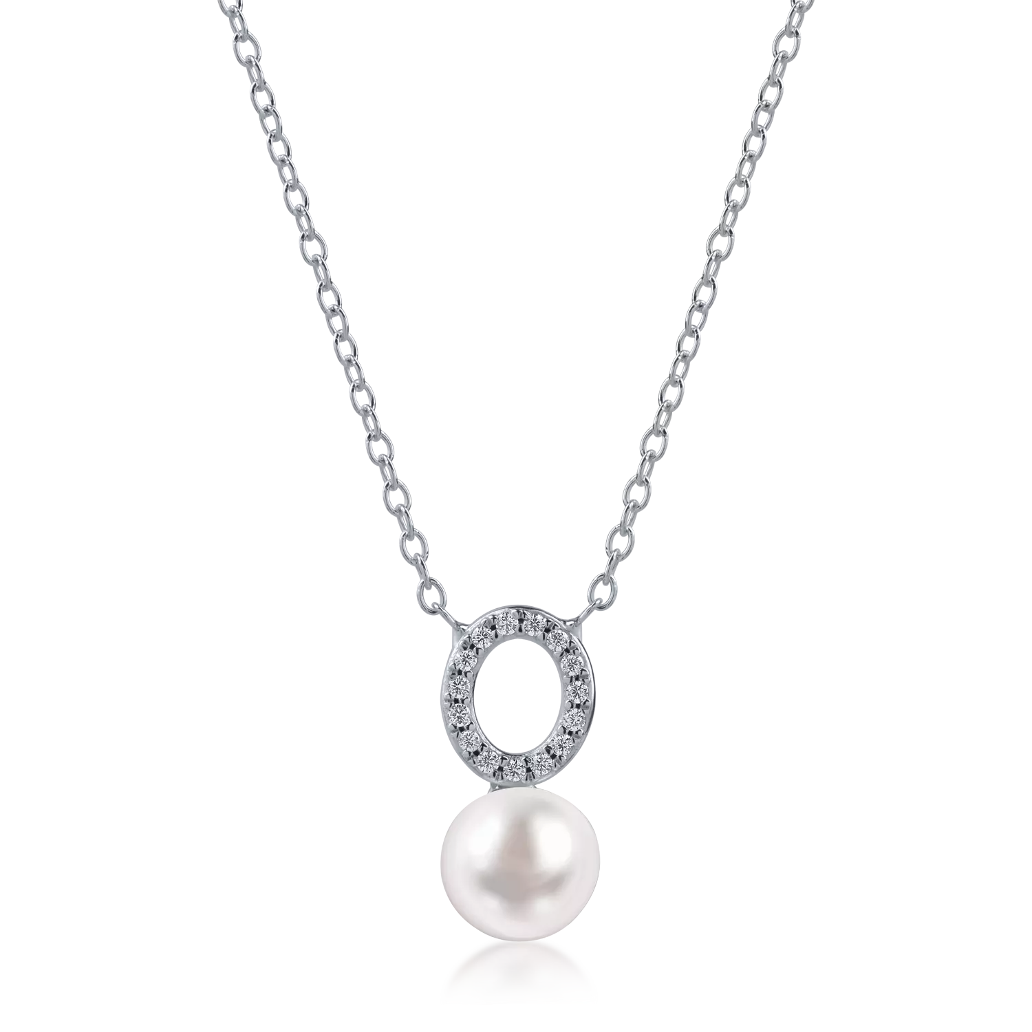 White gold round pendant necklace with synthetic pearl