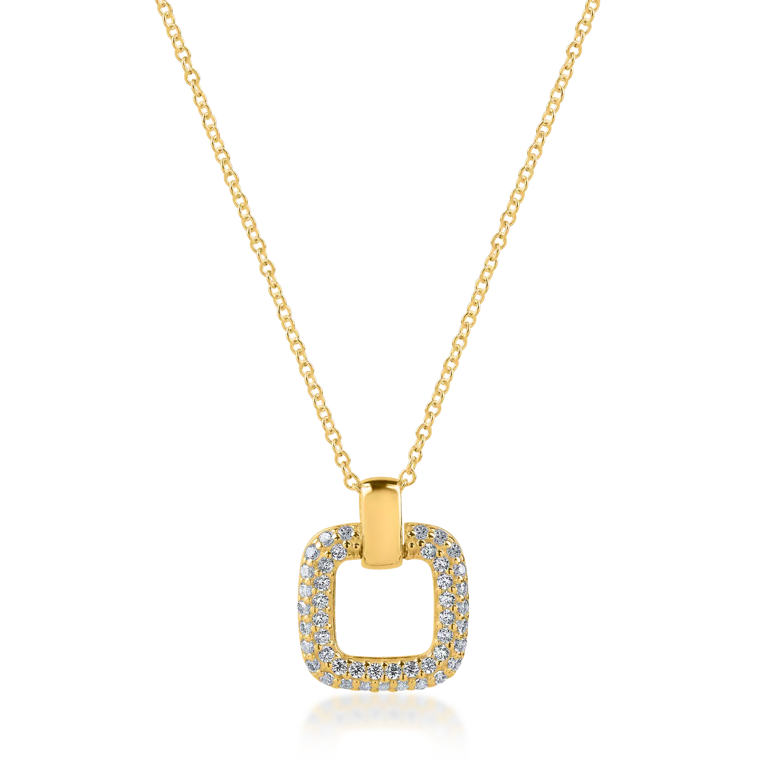 Yellow gold square pendant necklace with zirconia