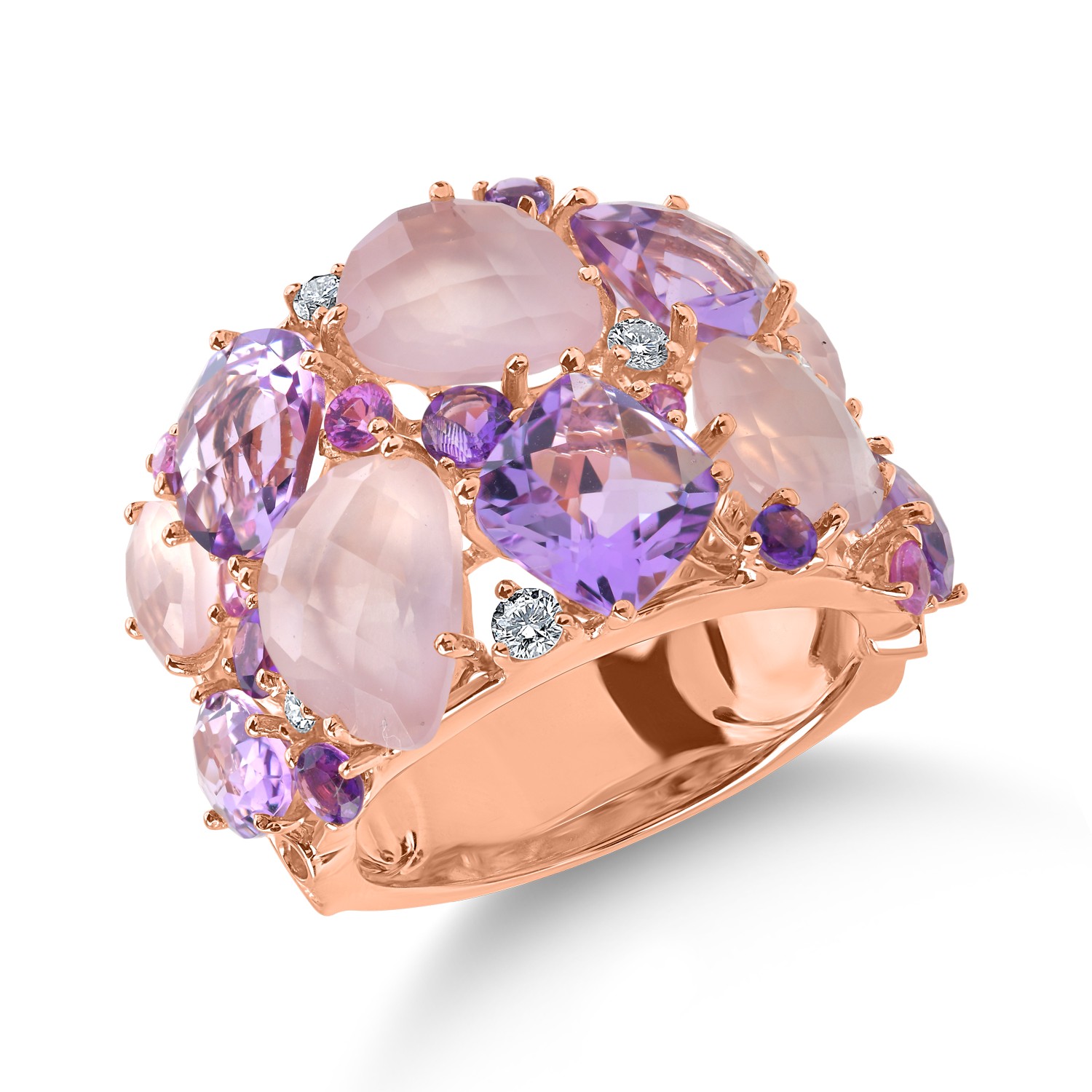 Rose gold ring with 11ct precious and semi-precious stones