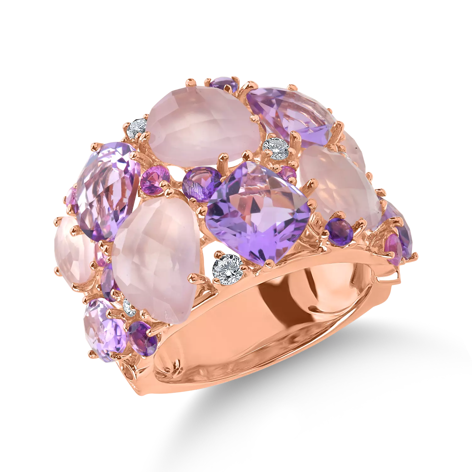 Inel din aur roz cu pietre pretioase si semipretioase de 11ct