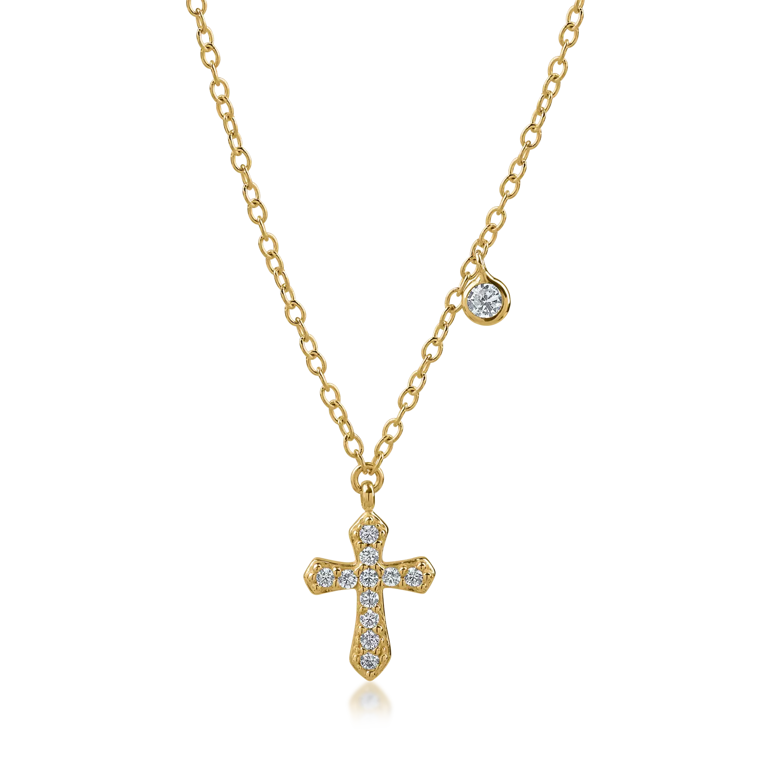 Yellow gold cross pendant necklace with zirconia