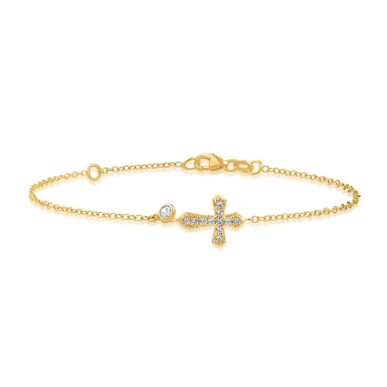 Yellow gold bracelet with cross pendant and zirconia