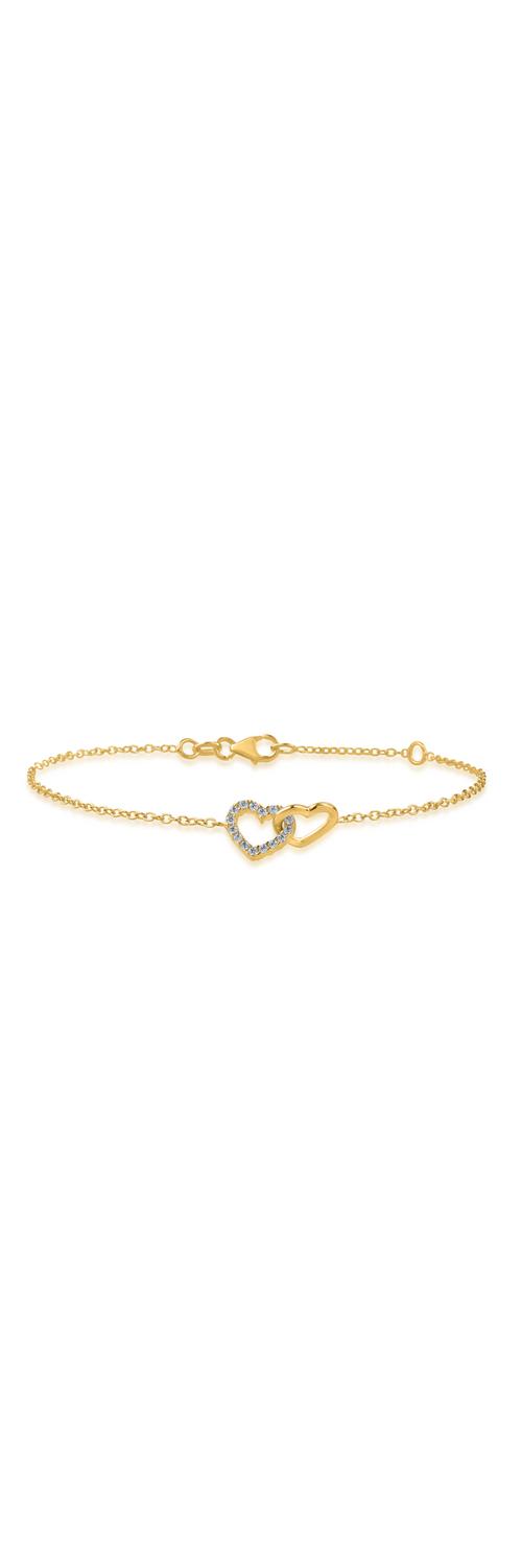 Yellow gold bracelet with hearts pendant and zirconia