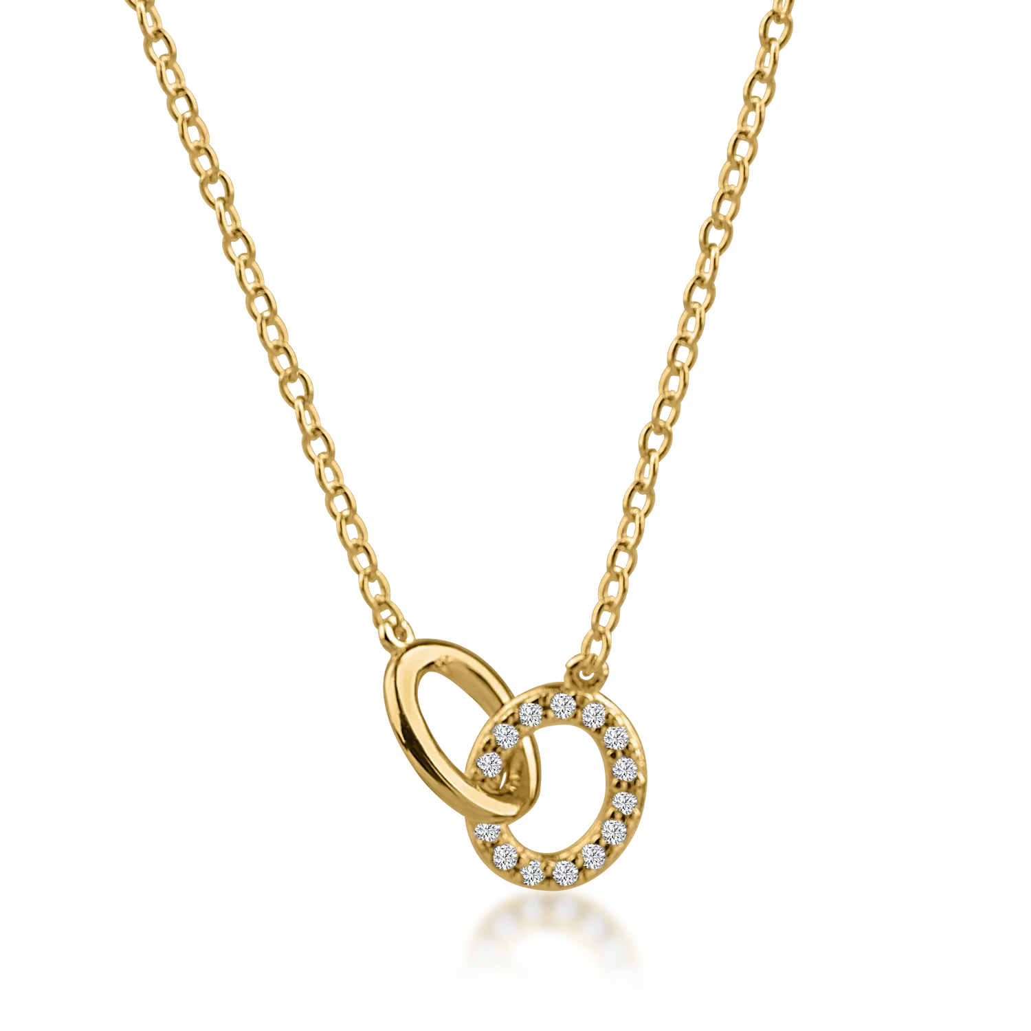 Yellow gold round pendant necklace with zirconia