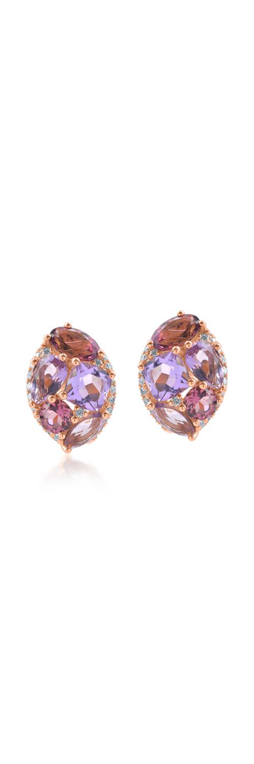 Rose gold geometric earrings with 4.16 ct precious and semi-precious stones