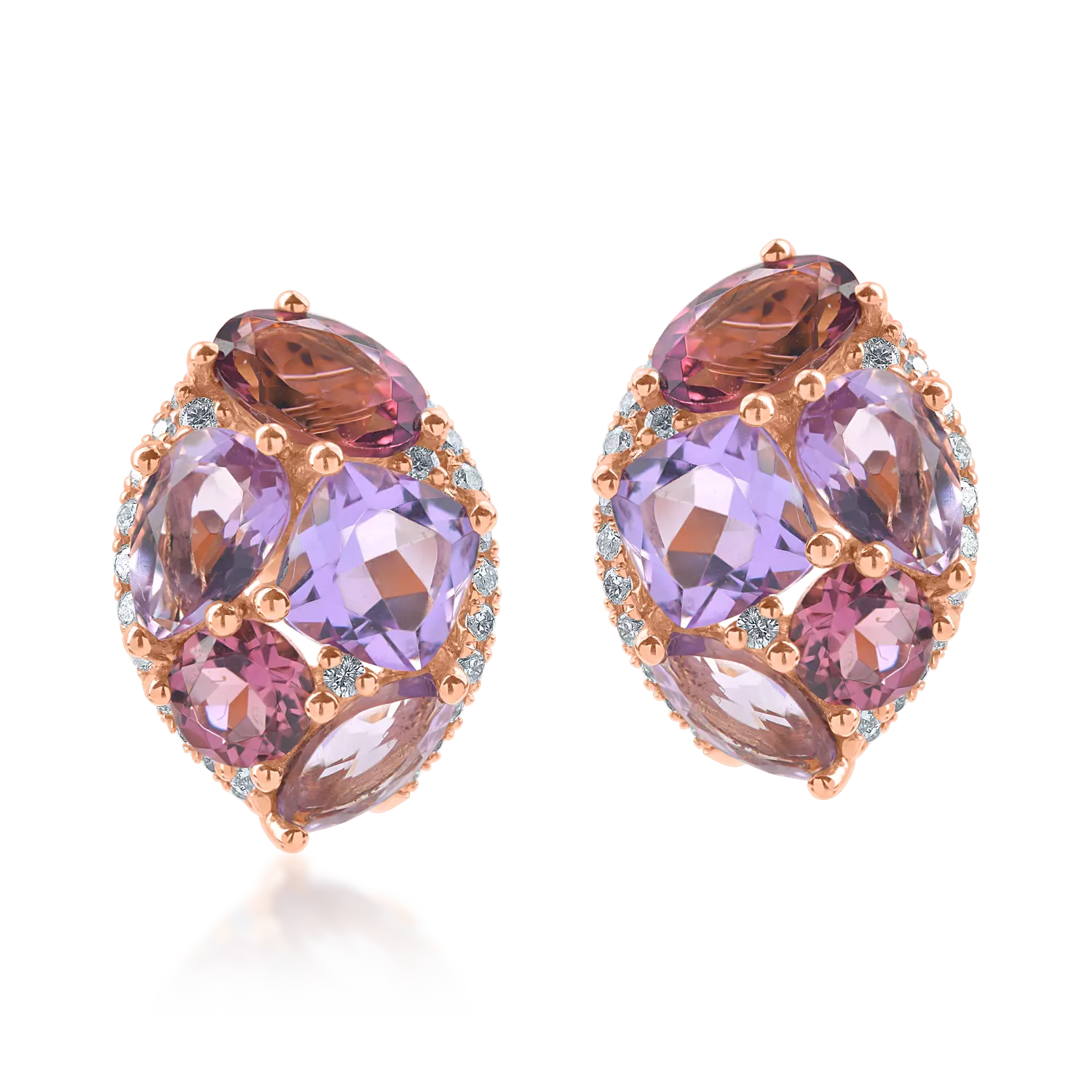 Геометрични обеци от розово злато със скъпоценни и полускъпоценни камъни 4.16 ct