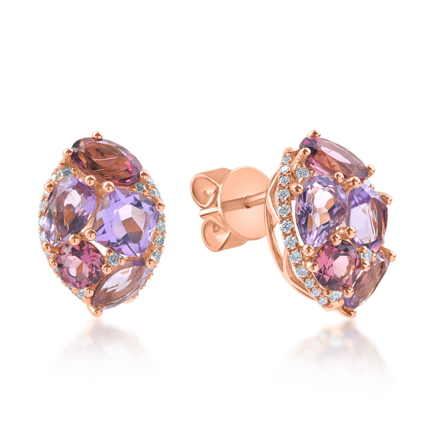 Rose gold geometric earrings with 4.16 ct precious and semi-precious stones