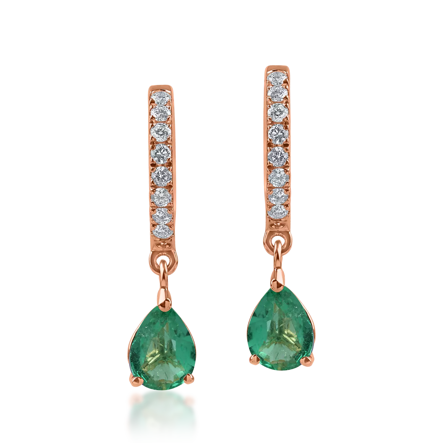 Rose gold hoop earrings with 0.4ct emeralds and 0.1ct diamonds